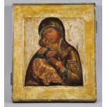 IKONE "Gottesmutter von Vladimir", Tempera auf Holz, Russland, 18. Jahrhundert, 31x26,5cm,