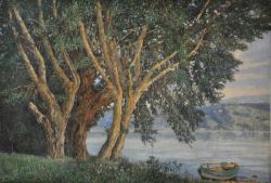 LOTTER Heinrich (1875 Stuttgart - 1941 Insel Reichenau) "Am Ufer der Reichenau", Ausblick mit Bäumen