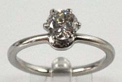 BRILLANTRING Solitärbrillant w, p, Krappenfassung mit poliertem Reif, Weißgold 18ct, Gr. 52 23.