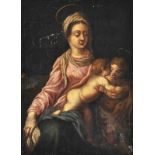 ITALIEN (17. Jahrhundert) "Madonna mit Kind", sitzende Maria mit Jesus, beide tragen einen