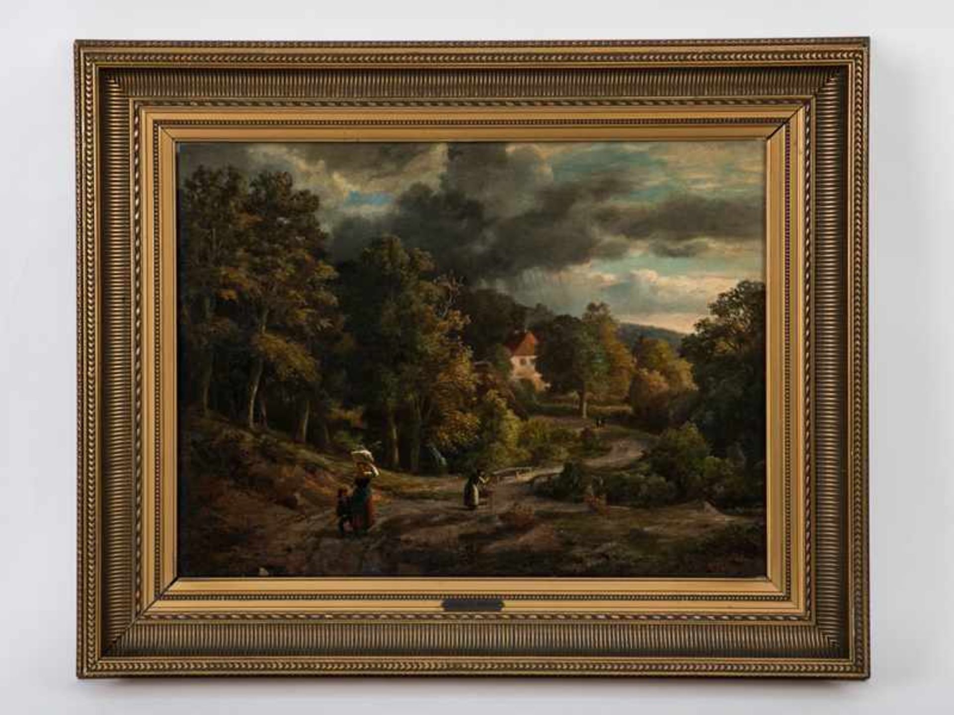 Vollmer, Adolph Friedrich (1806 - 1875) Öl auf Holz; bewaldete norddeutsche Hügellandschaft mit