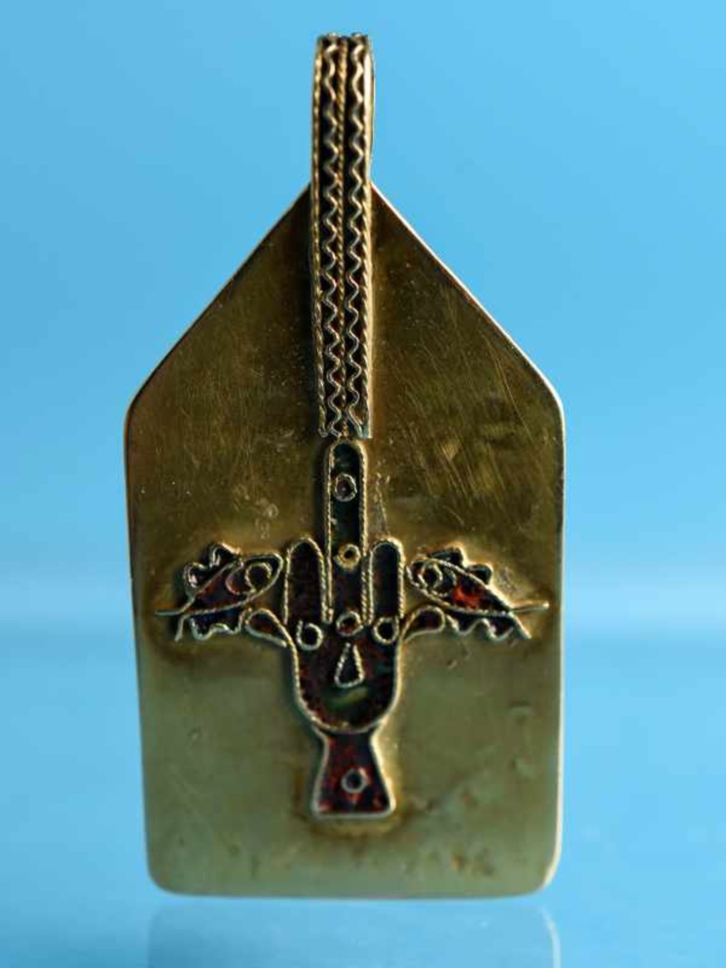 Anhänger mit Emaille, Kunst des Islam, 19. Jh. 750/- Gelbgold. Gesamtgewicht ca. 16,2 g. - Bild 2 aus 3