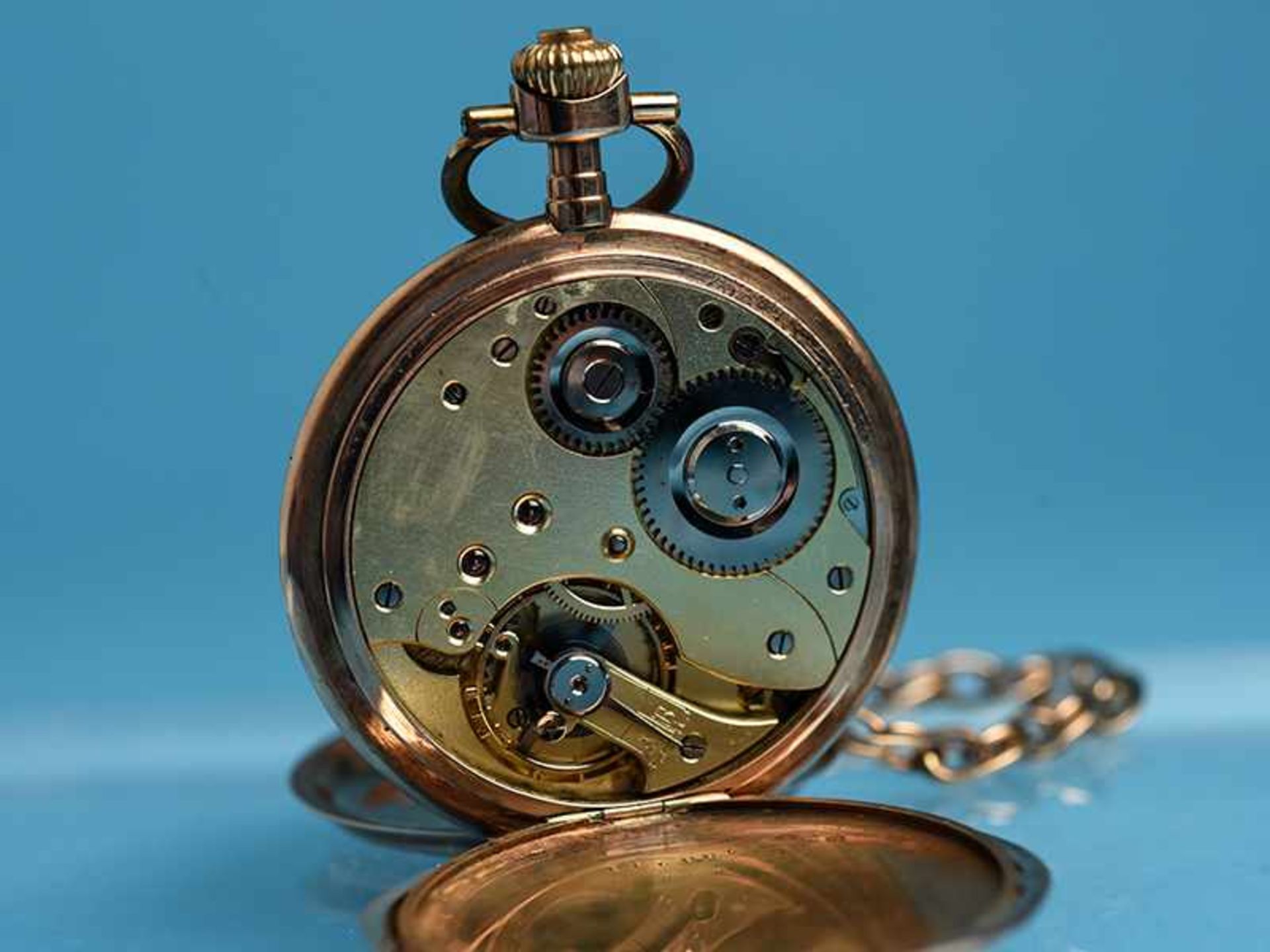 Taschenuhr, Uhrenfabrikation Union Horlogère, von 1916, mit Uhrenkette, um 1900 Savonette. 333/- - Bild 3 aus 10