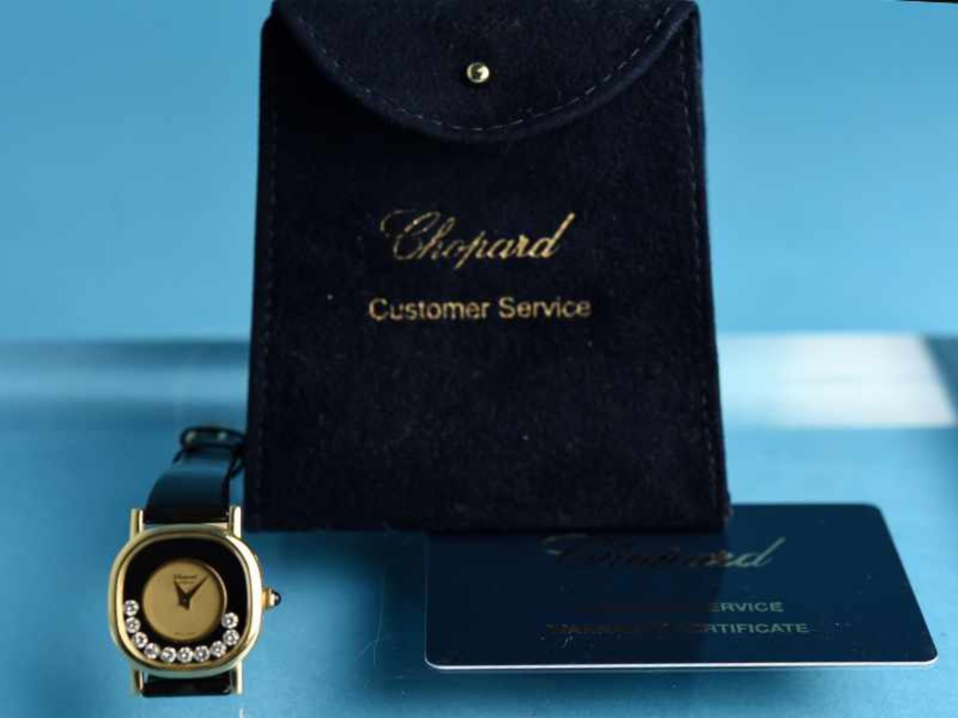 Damenarmbanduhr mit 10 Brillanten, zusammen ca. 0,50 ct, Modell "Happy Diamond" von Chopard, Genève, - Image 4 of 4