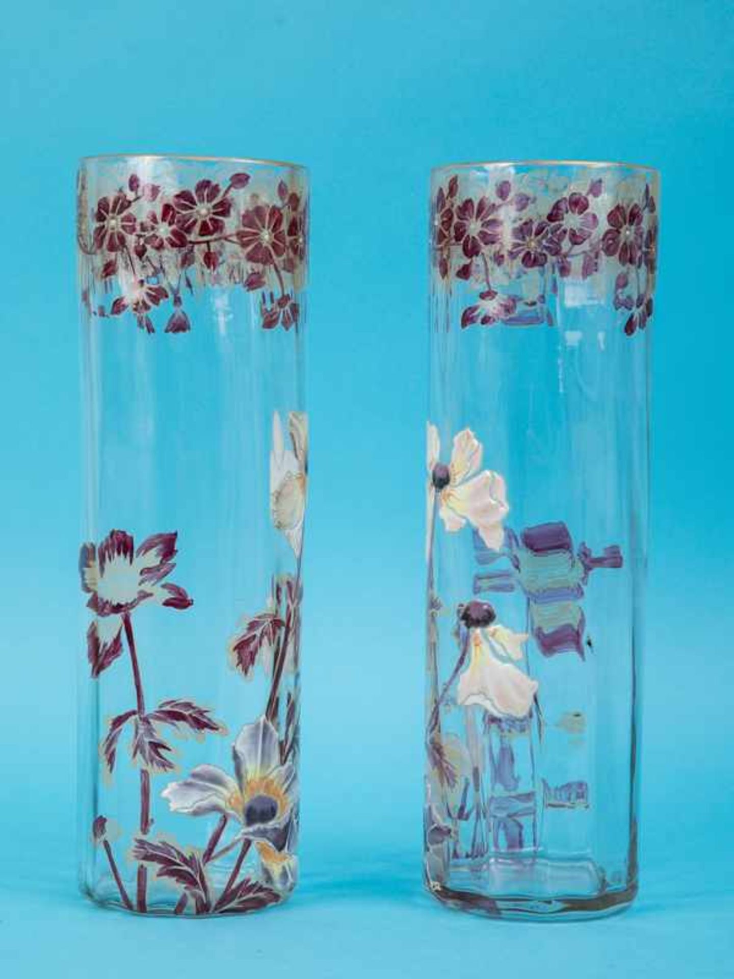 Art-Nouveau-Vasenpaar, wohl Mont Joye Legras & Cie., Frankreich, um 1900. Farbloses Glas mit - Bild 5 aus 6