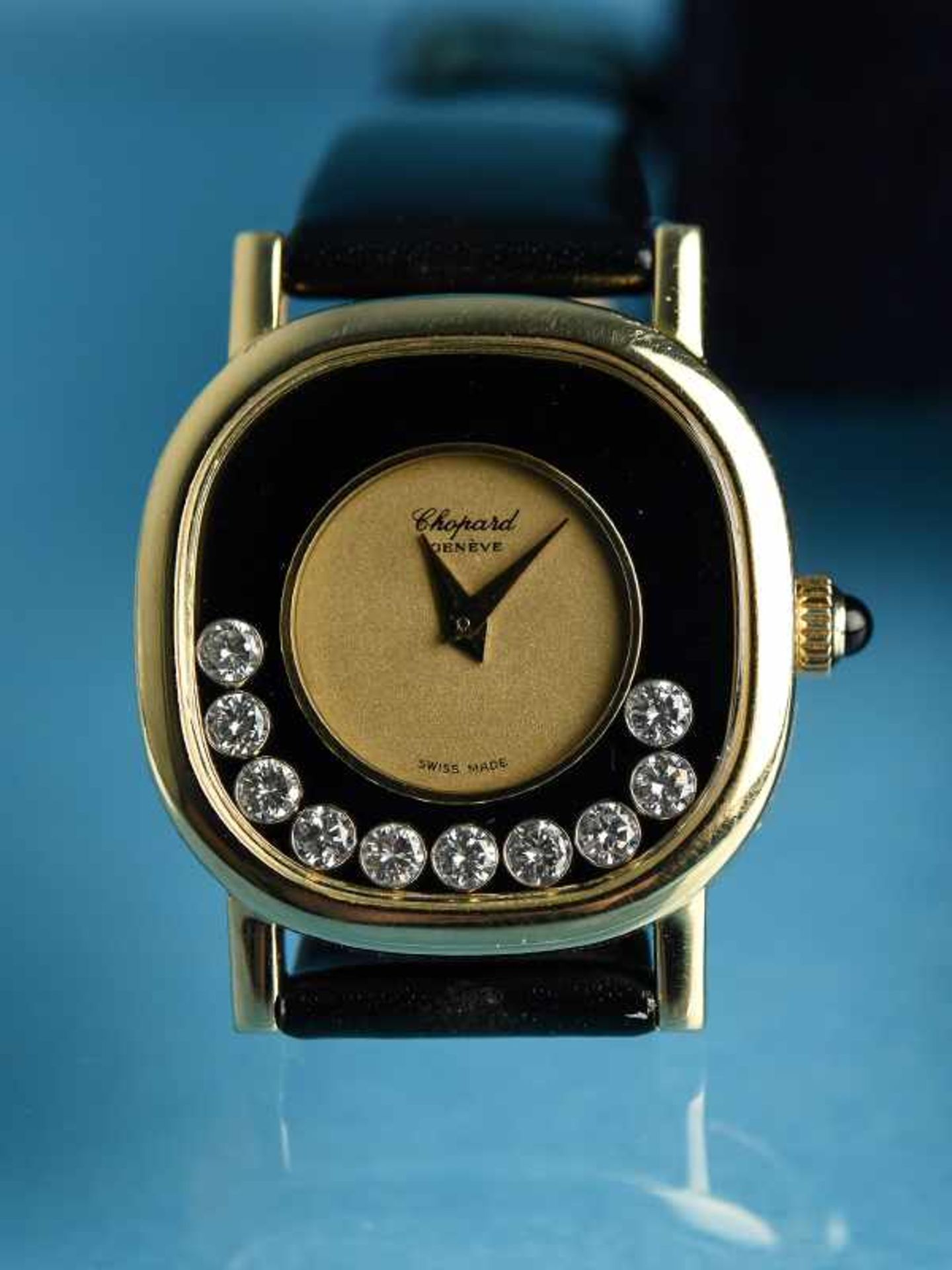 Damenarmbanduhr mit 10 Brillanten, zusammen ca. 0,50 ct, Modell "Happy Diamond" von Chopard, Genève,