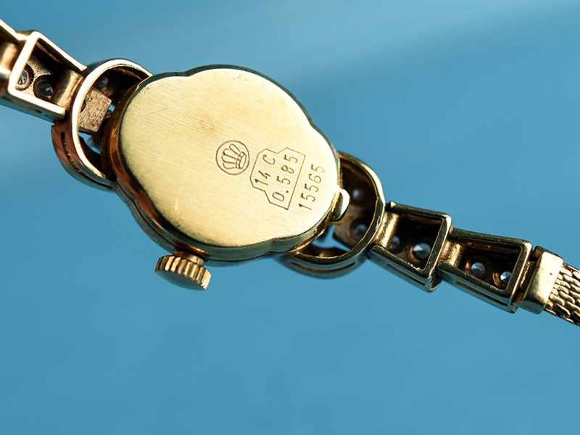 Damenarmbanduhr mit Brillanten, zusammen ca, 0,5 ct, bezeichnet Piaget, 60- er Jahre 585/- Gelb- und - Bild 3 aus 7