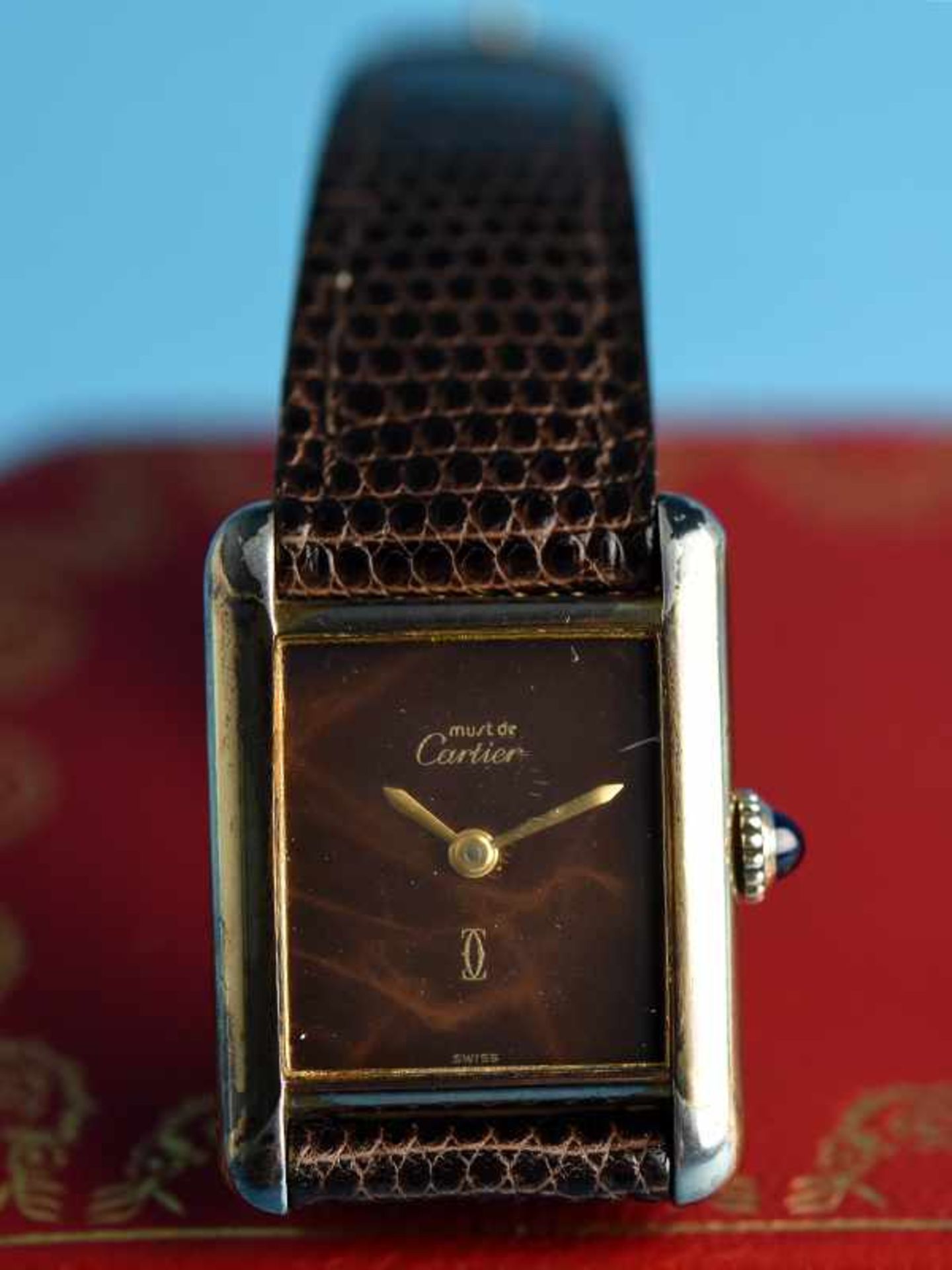 Damenarmbanduhr, Modell "Tank", Must de Cartier, Paris, 20. Jh. 925/- Silber vergoldet.