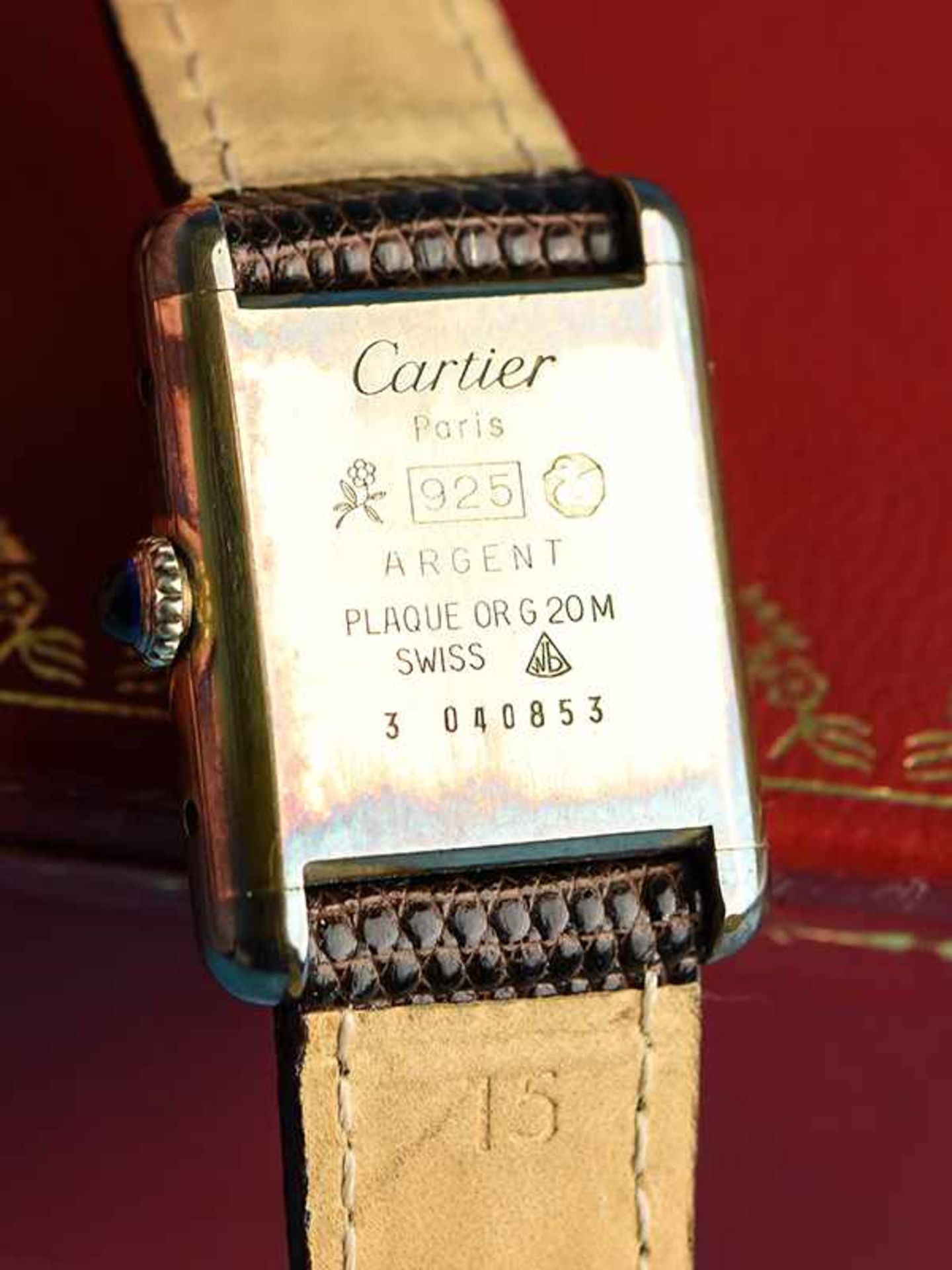 Damenarmbanduhr, Modell "Tank", Must de Cartier, Paris, 20. Jh. 925/- Silber vergoldet. - Bild 2 aus 4