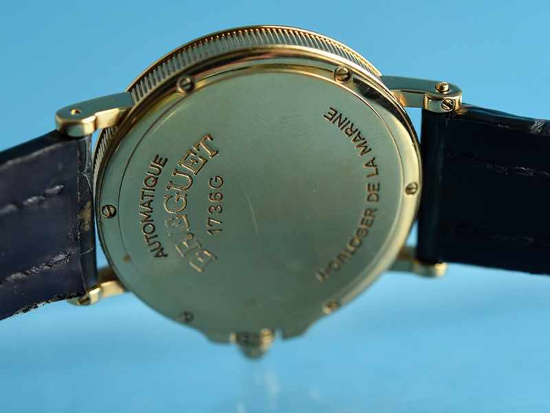 Armbanduhr mit 65 Brillanten, zusammen ca. 0,72 ct, bezeichnet "BREGUET 1736 - Modell MARINA, 20. - Image 2 of 8