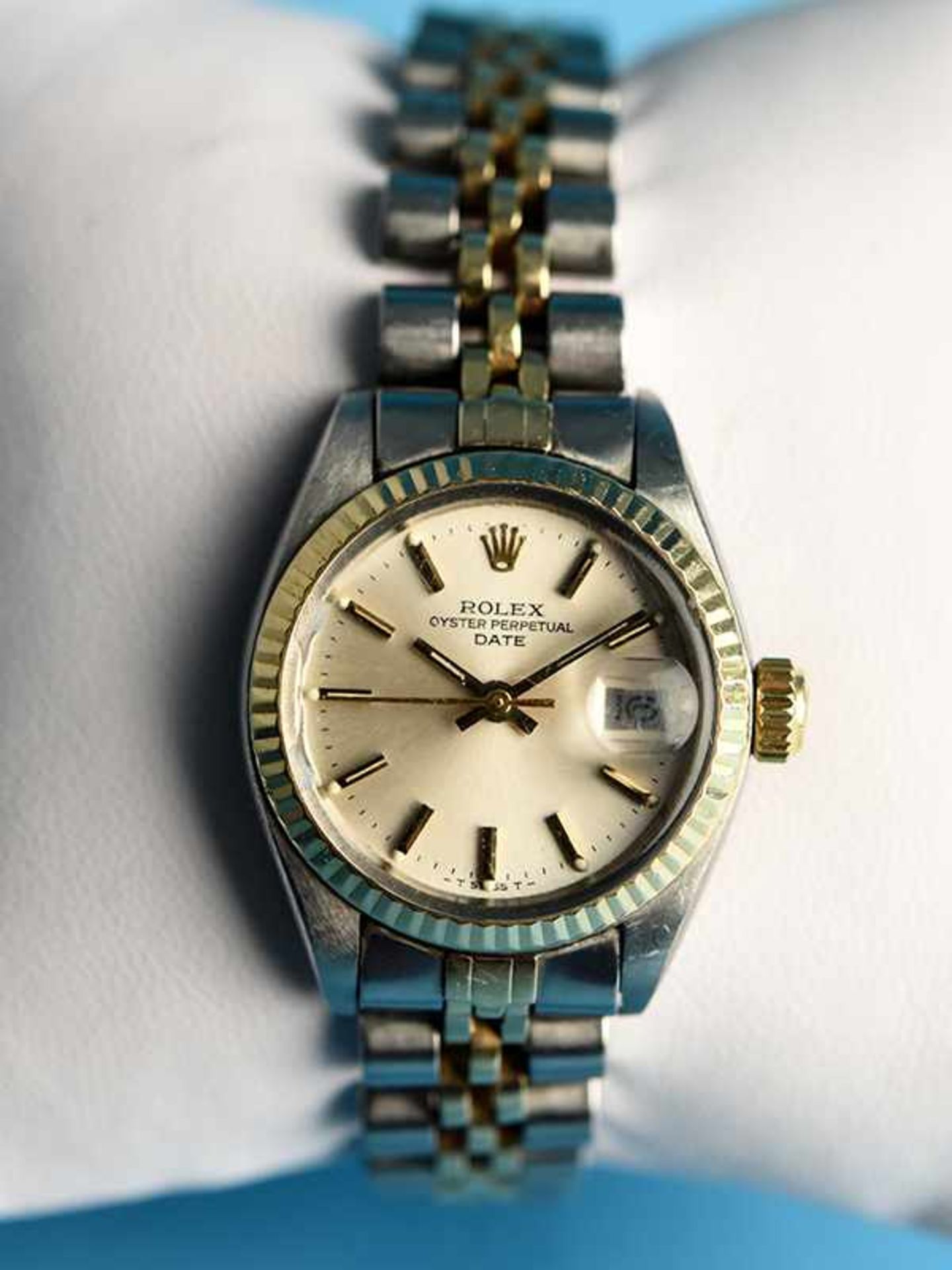 Damenarmbanduhr, Rolex, Oyster Perpetual, Lady Datejust, 80- er Jahr 750/- Gelbgold und Stahl.