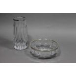 Schale und Vase, farbloses Glas, mit Silberrand, gepunzt, Schale: Halbmond, Krone, 835 und