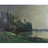 Clémence Molliet (französiche Impressionistin) Landschaft mit Enten am See, Öl auf Leinwand, 35 x 46