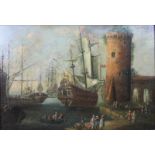 Hafen mit Schiffen, Niederlande, 17. Jh., Öl auf Holz, gerahmt, 20 x 28,5 cm. 27.00 % buyer's