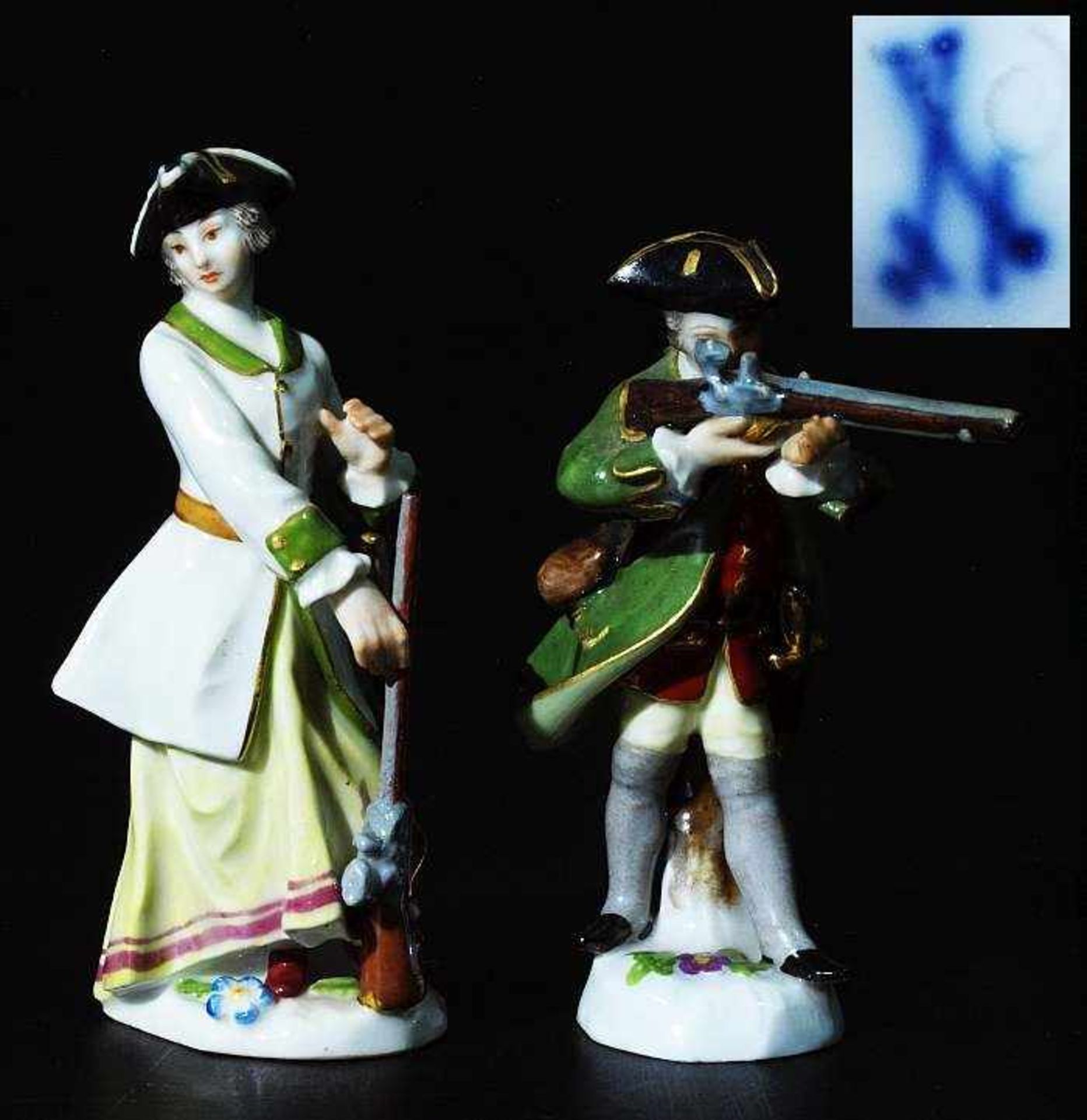 Jäger und Jägerin, MEISSEN 19. Jh. Jäger und Jägerin, MEISSEN um 1880, 1. Wahl. Zweier Satz