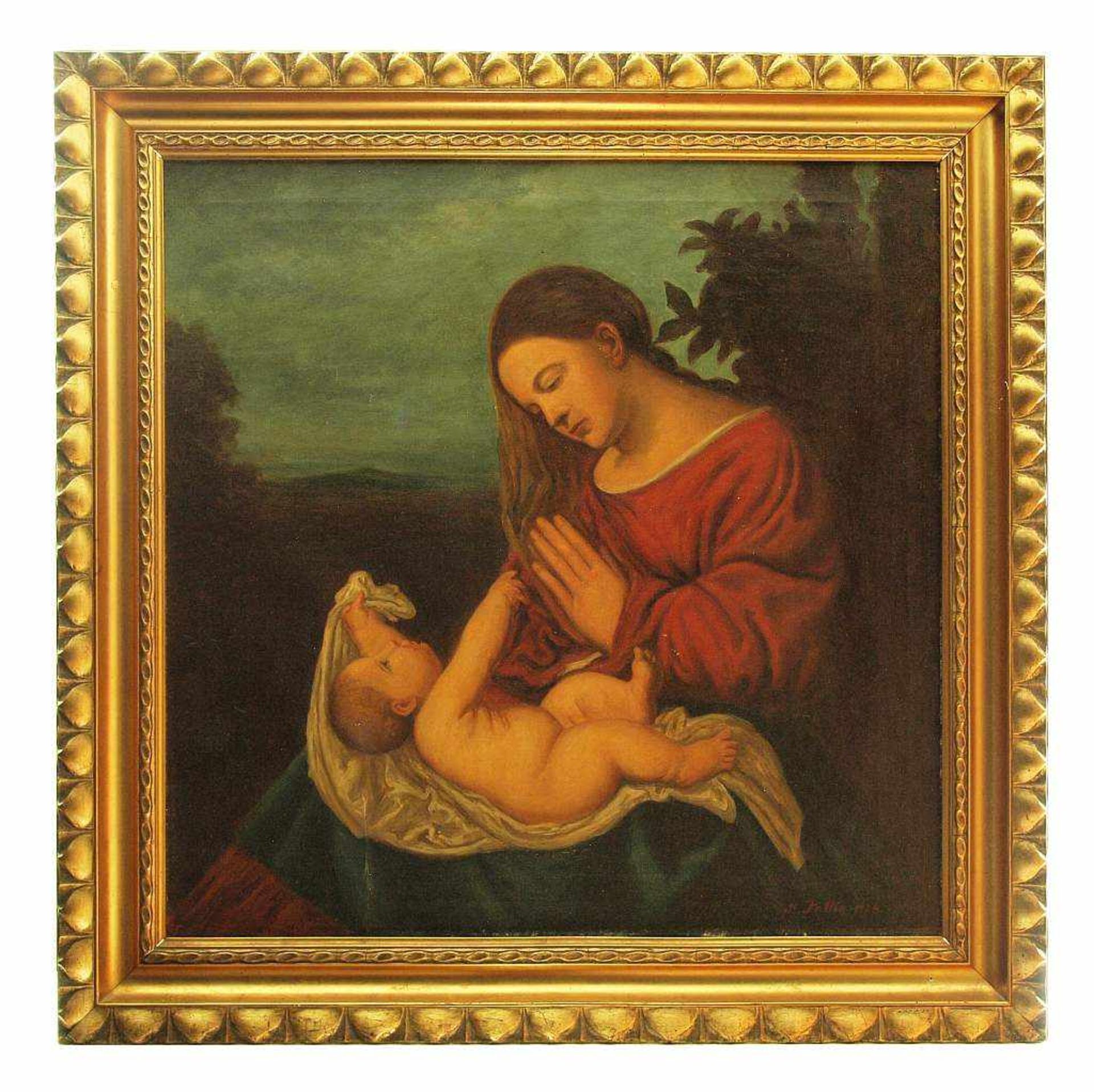 Maler 19. Jahrhundert. PELTIN, R Maler 19. Jahrhundert. Maria mit Kind. Öl auf Leinwand. partielle - Bild 3 aus 5