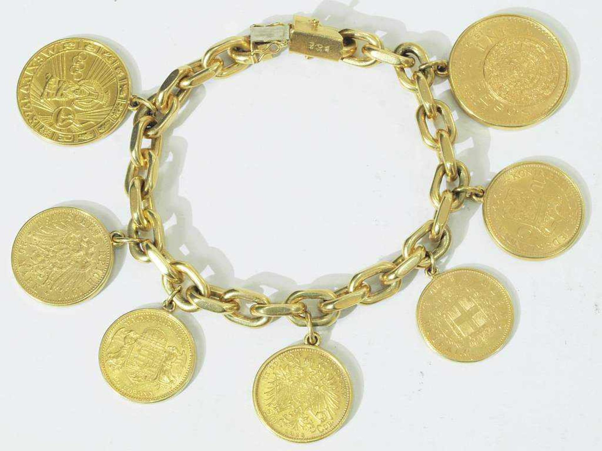 Armband mit 7 Goldmünzen. Armband mit 7 Goldmünzen (massives Bettelarmband). Massives Armband - Bild 3 aus 4