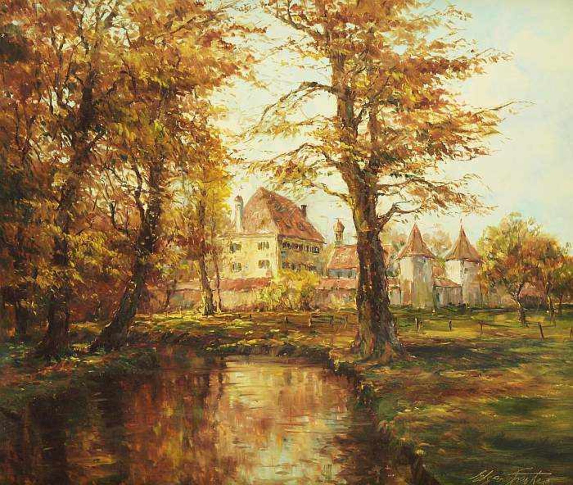 FREYBERG, Edgar. FREYBERG, Edgar. (1927) Herbstliche Landschaft mit Blick auf Schloß Blutenburg.