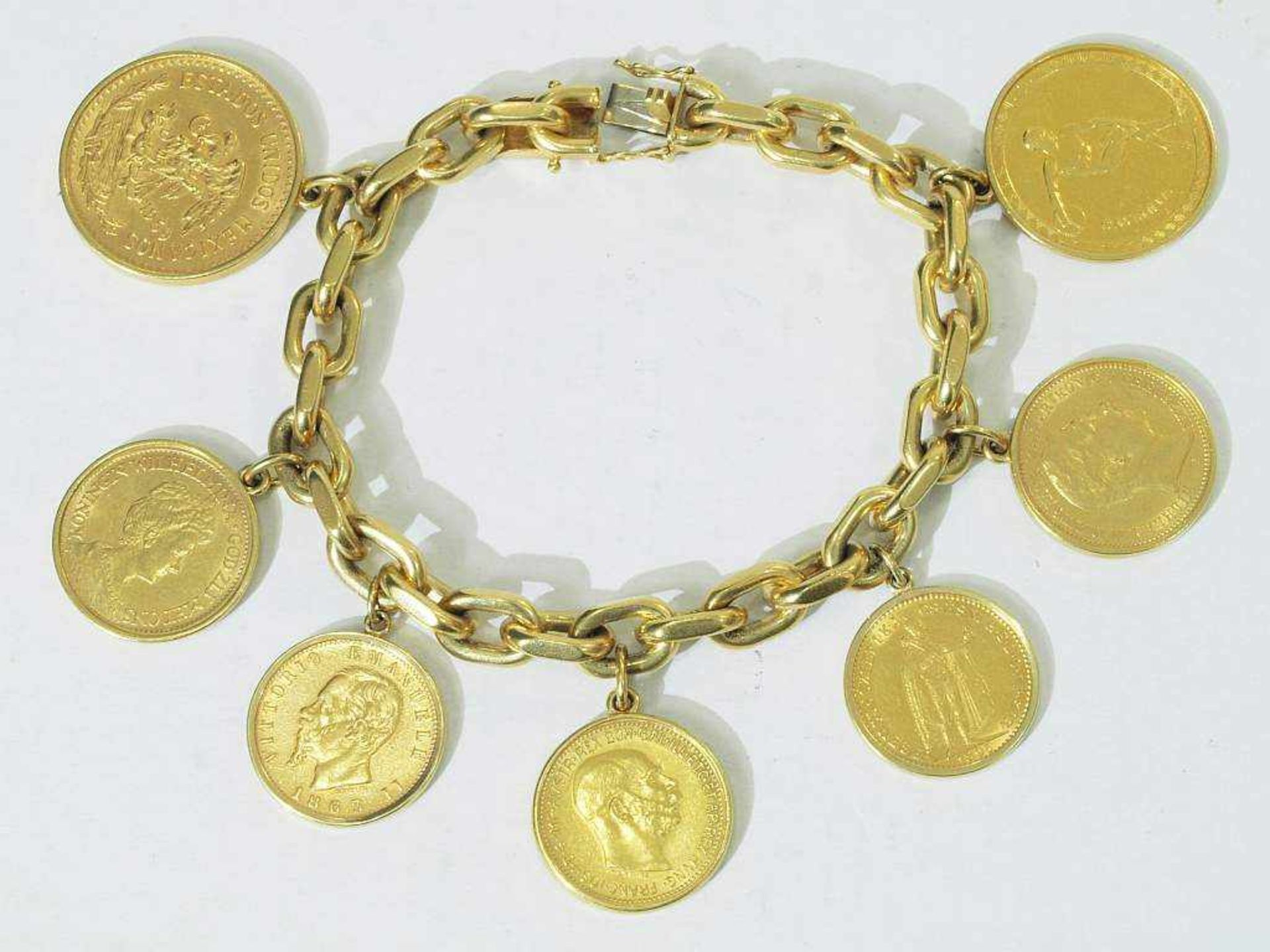 Armband mit 7 Goldmünzen. Armband mit 7 Goldmünzen (massives Bettelarmband). Massives Armband - Bild 2 aus 4