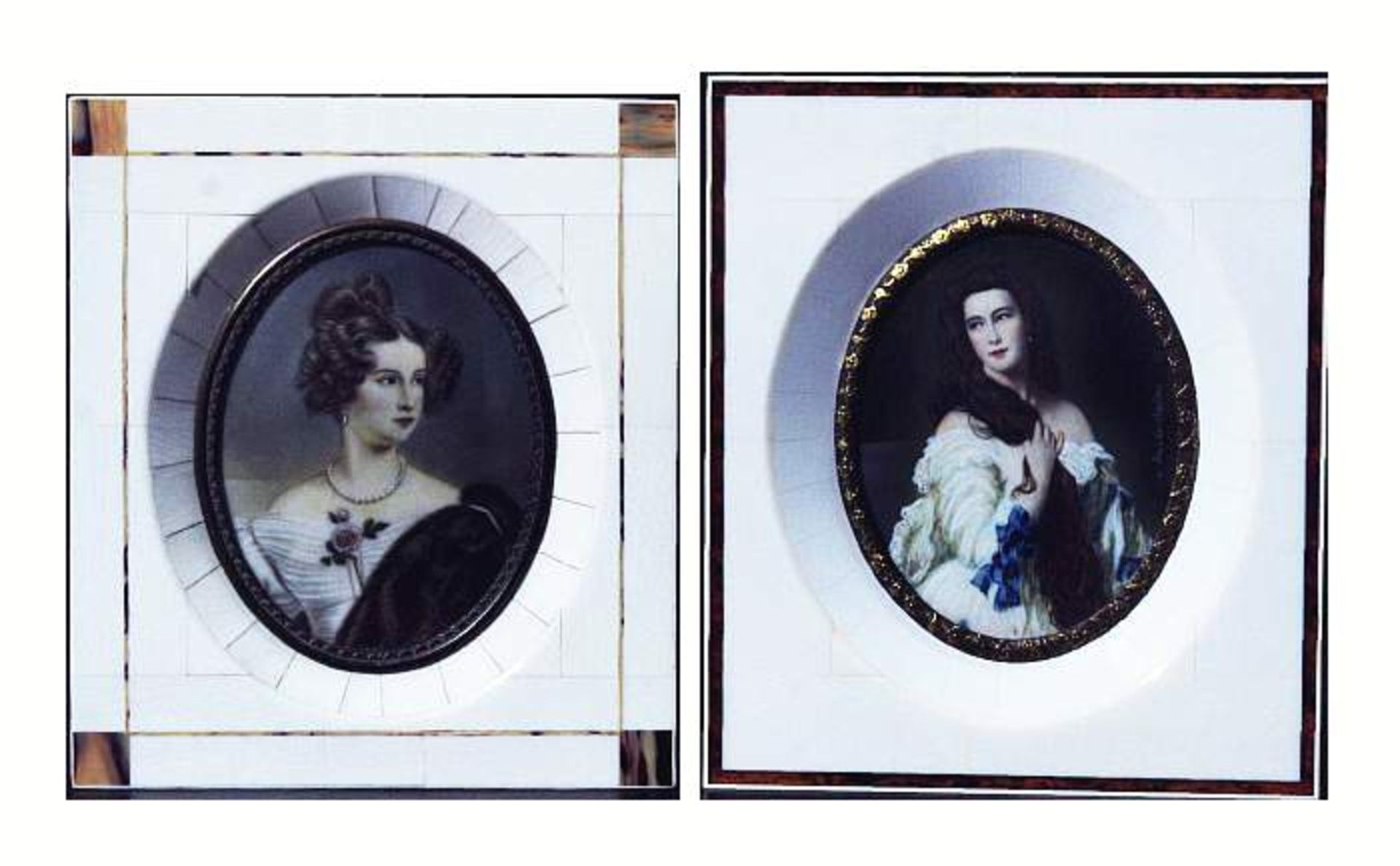 Zwei Elfenbeinminiaturen. Zwei Elfenbeinminiaturen. 1) Mme Joséphine de Beauharnais, Ehefrau
