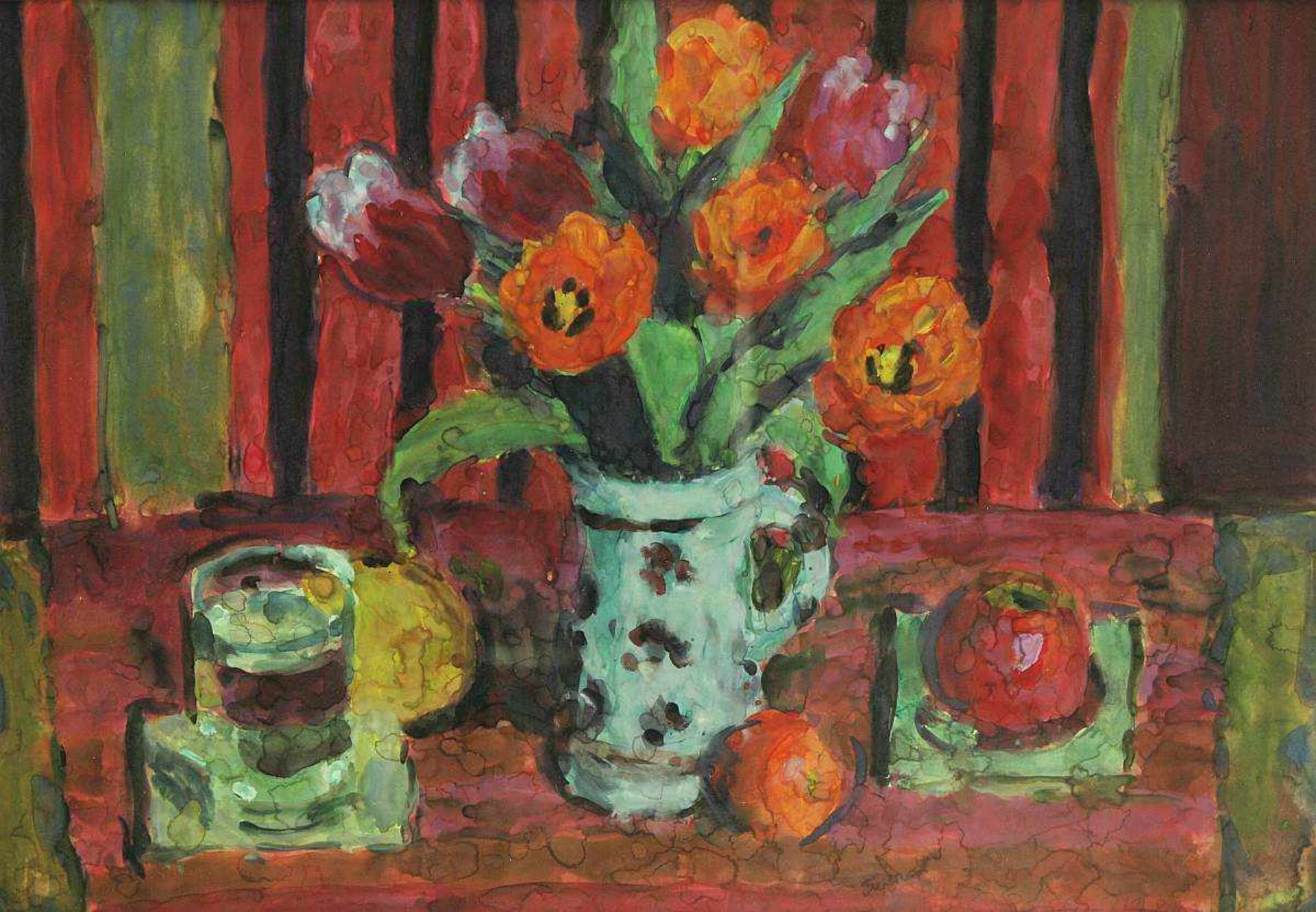 STRASSNER, Ernst. STRASSNER, Ernst. 1905 Eisfeld - 1991 Braunschweig. Früchtestilleben mit Tulpen. - Bild 2 aus 6