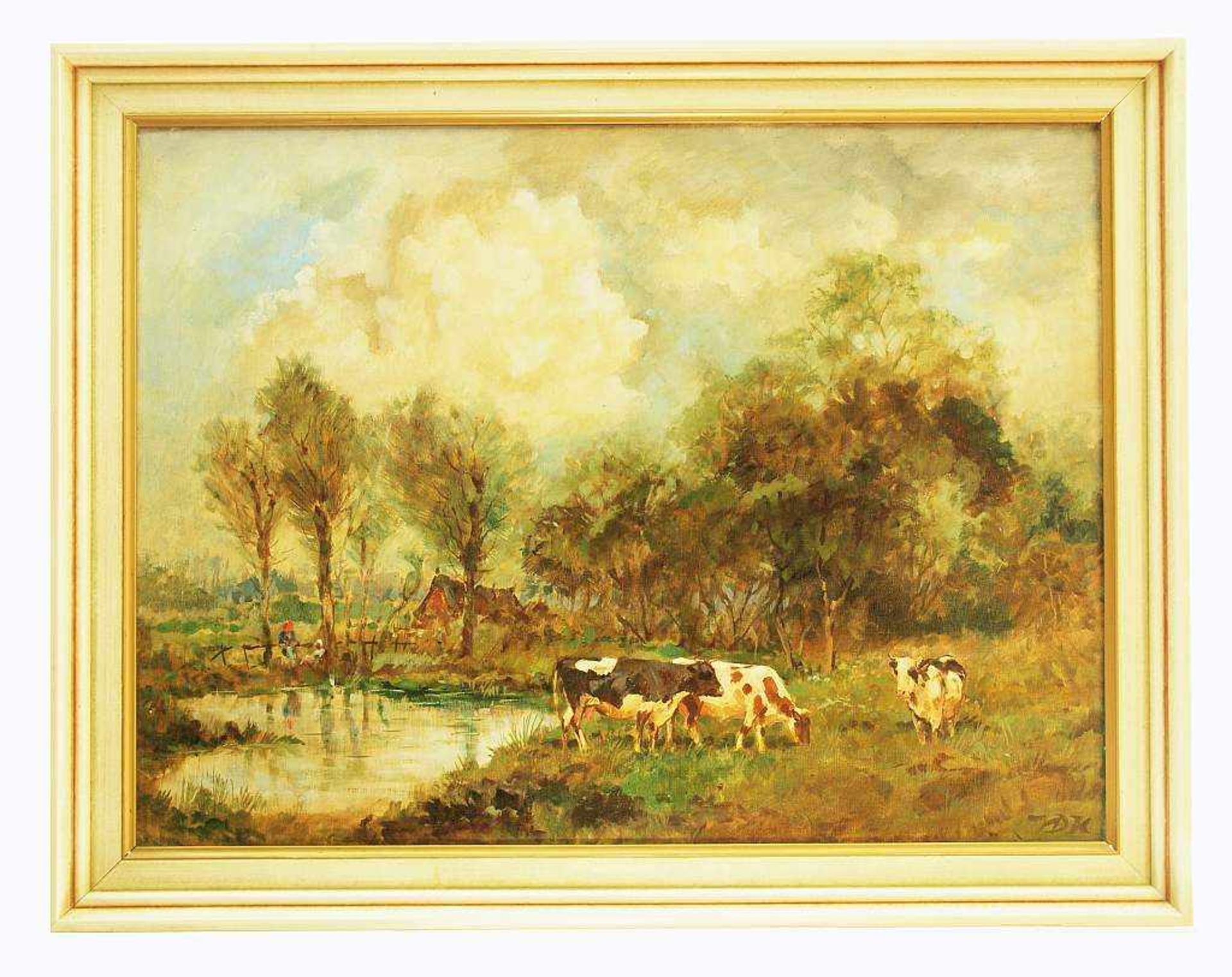 D.v..d.HEIDE. D.v.d. HEIDE. 1903 - ?. Kühe auf der Weide. Öl auf Leinwand, rechts unten signiert. - Bild 3 aus 5