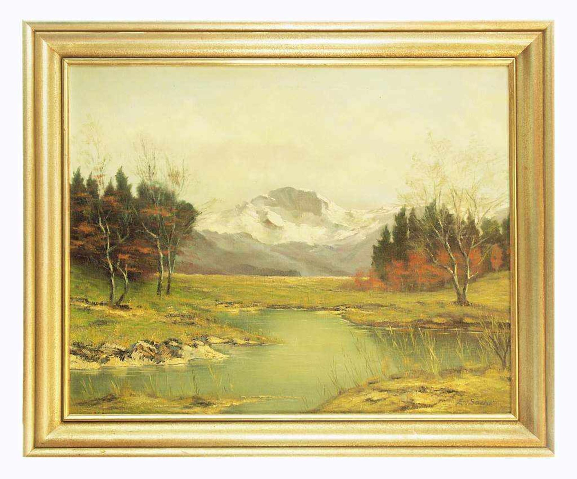 SACHS, E. SACHS, E. 20. Jahrhundert. Blick auf die verschneite Bergkette. Öl auf Leinwand, rechts - Image 3 of 5