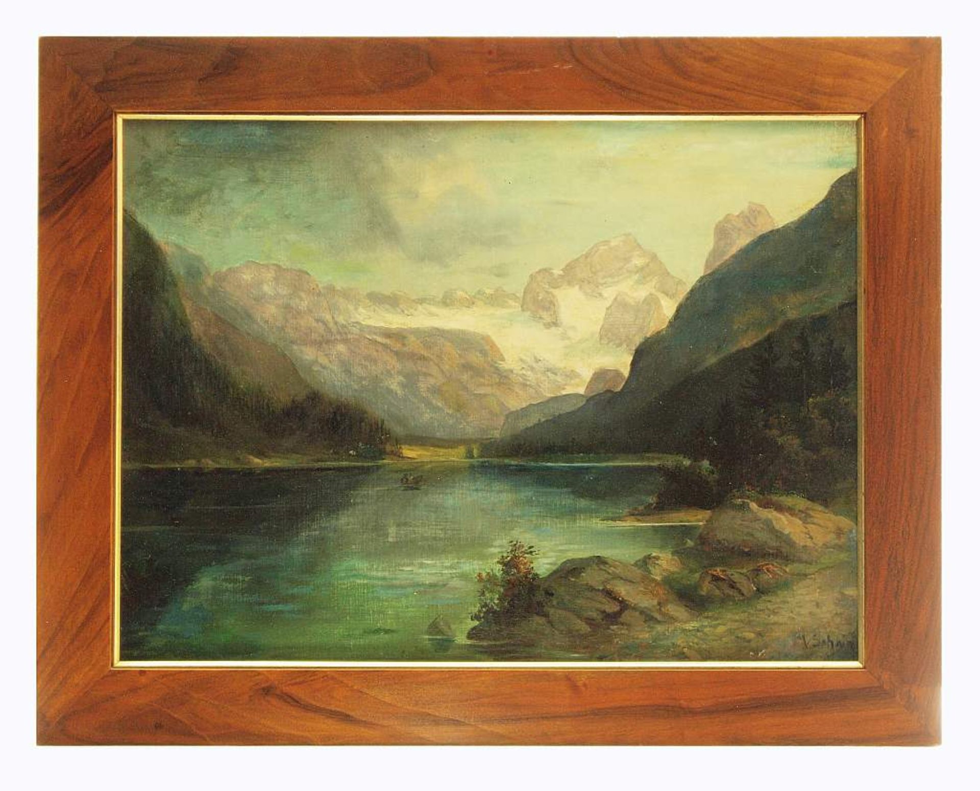 SCHNIER, J. (?) SCHNIER, J. (?) Blick auf den Königssee. Öl auf vermutlich Leinwand auf Karton. - Bild 3 aus 5