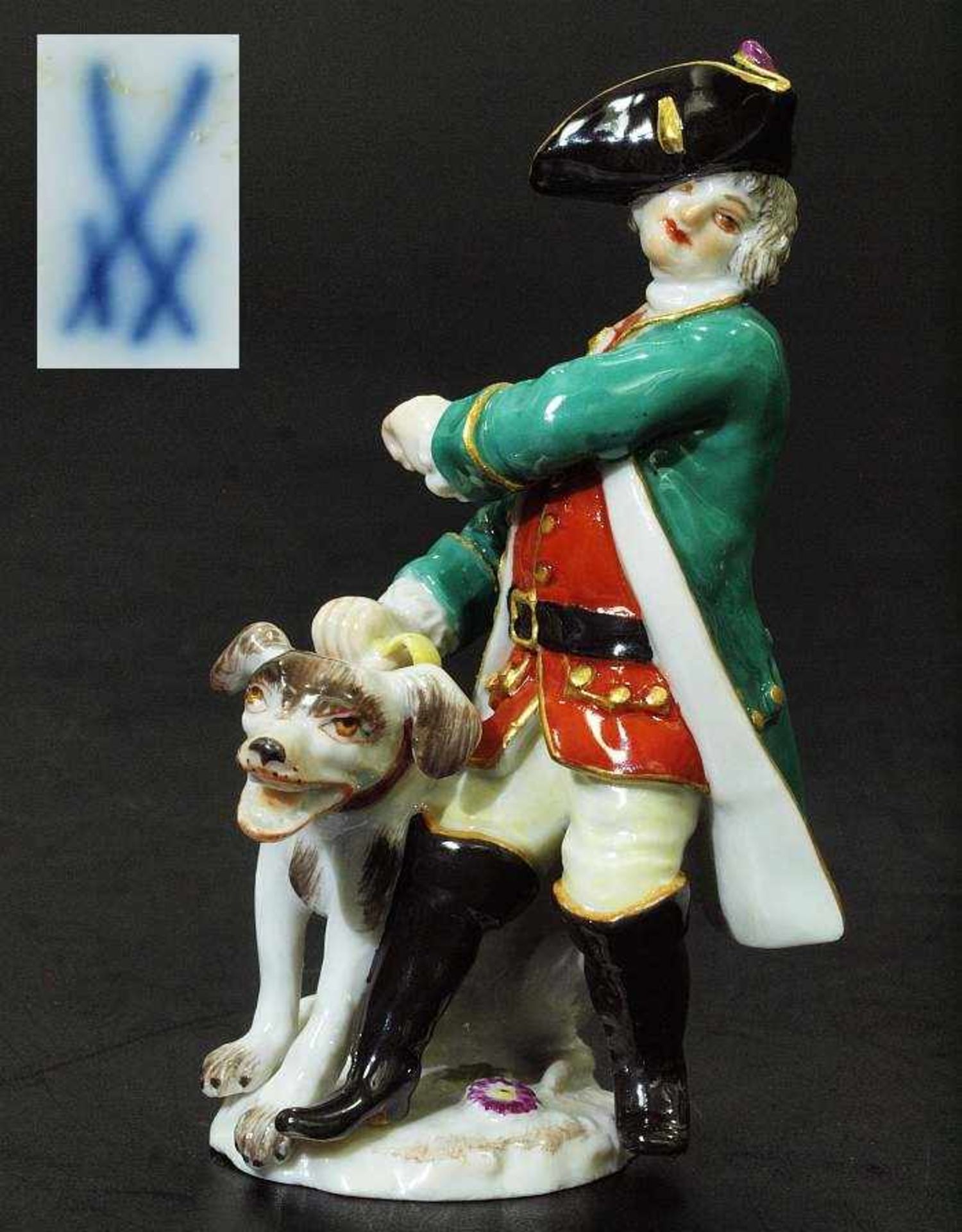 Figurengruppe Miniatur "Jäger mit Hund". Figurengruppe Miniatur "Jäger mit Hund". MEISSEN 1980, 1.