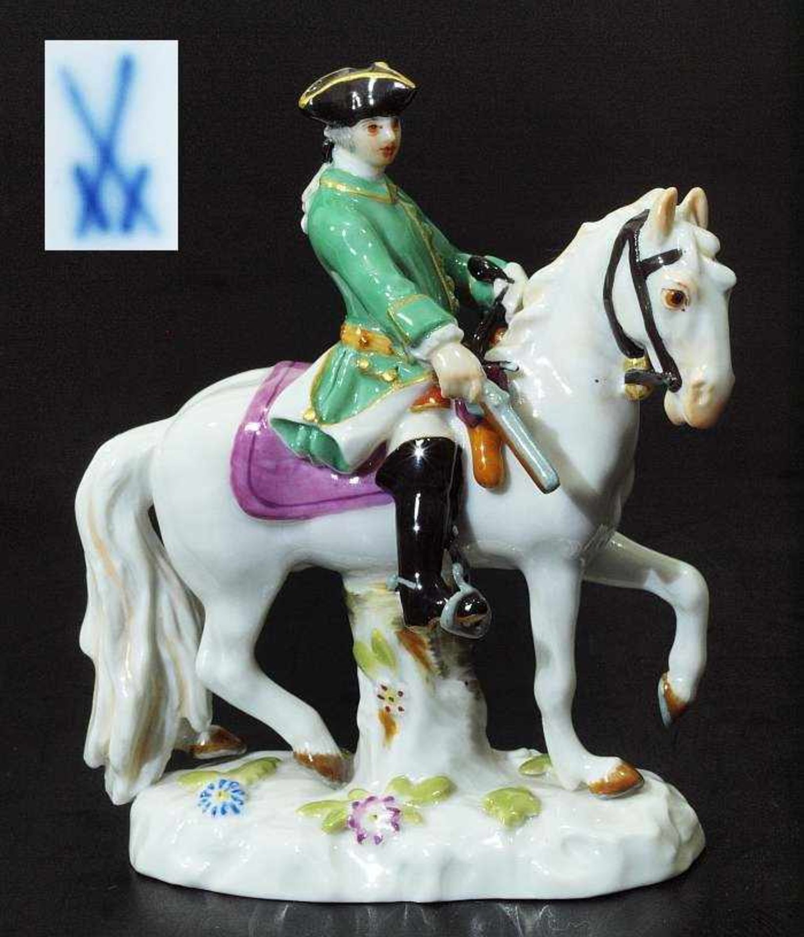 Figurengruppe Miniatur "Jäger zu Pferd". Figurengruppe Miniatur "Jäger zu Pferd". MEISSEN 1980, 1.