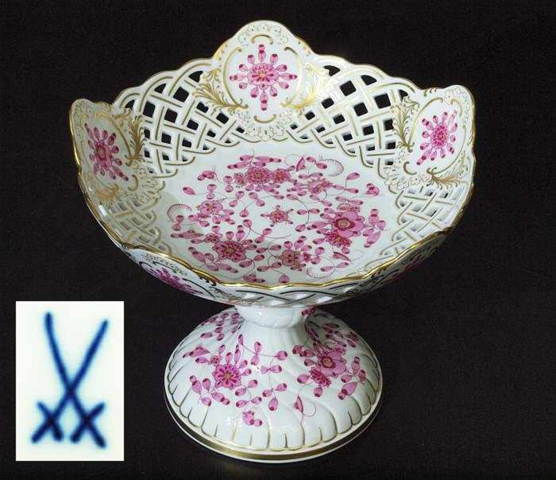 Indisch-Aufsatzschale. Indisch-Aufsatzschale. MEISSEN 1980, 1. Wahl. Purpur Camaieu-Malerei mit