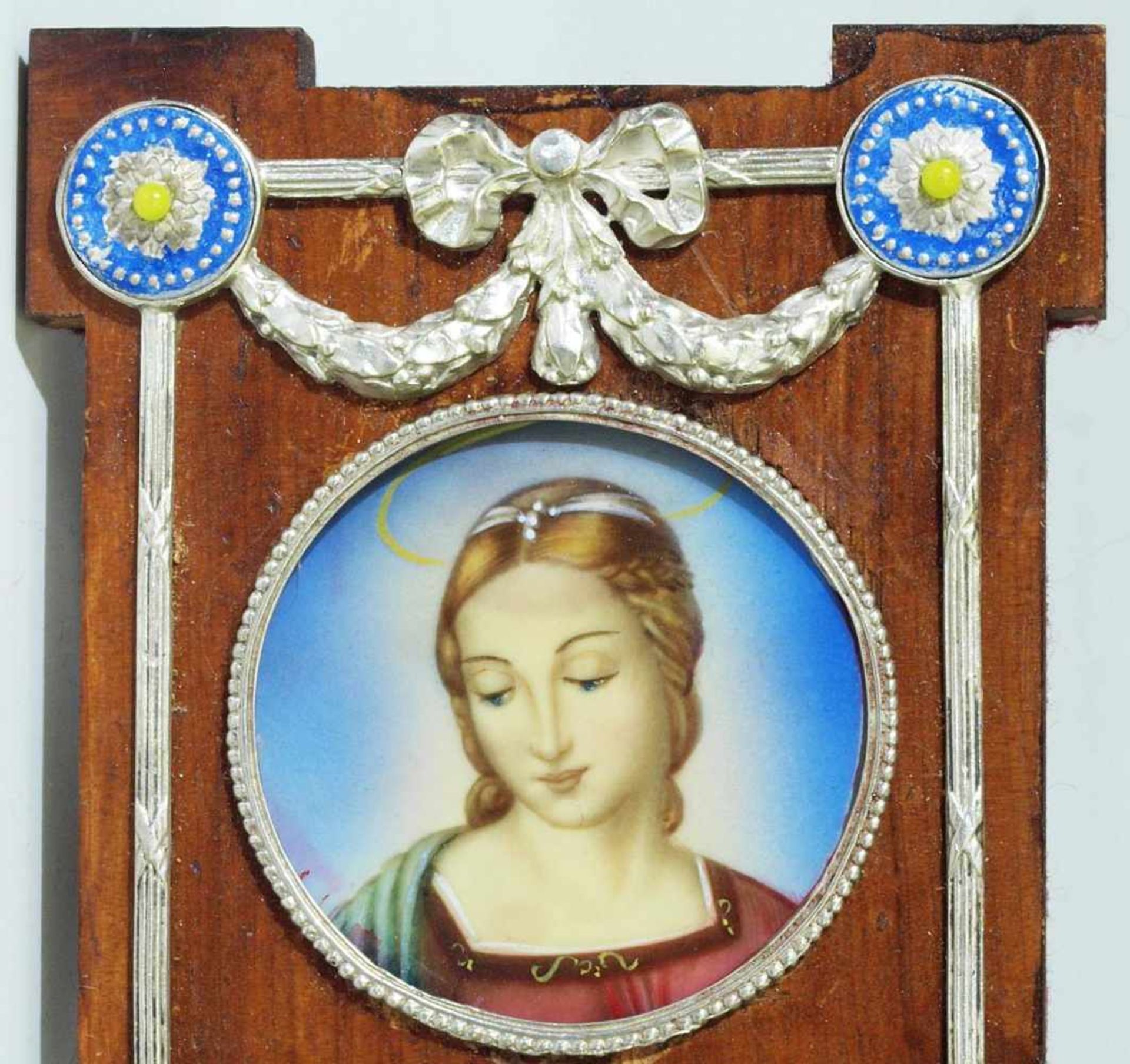 Madonnenbildnis auf Elfenbeinplatte. Madonnenbildnis auf Elfenbeinplatte. 19. Jahrhundert, ca. Ø 4,2 - Bild 3 aus 4