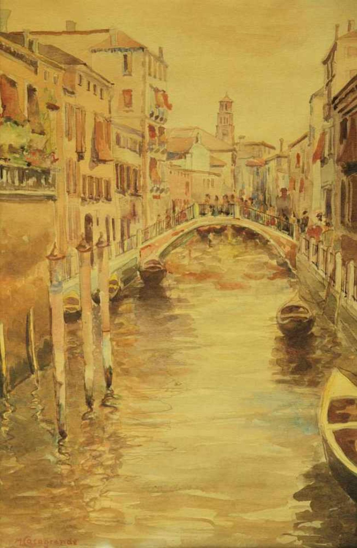 CASAGRANDE, Marcello. CASAGRANDE, Marcello. 20. Jahrhundert. Kanal mit Brücke in Venedig.