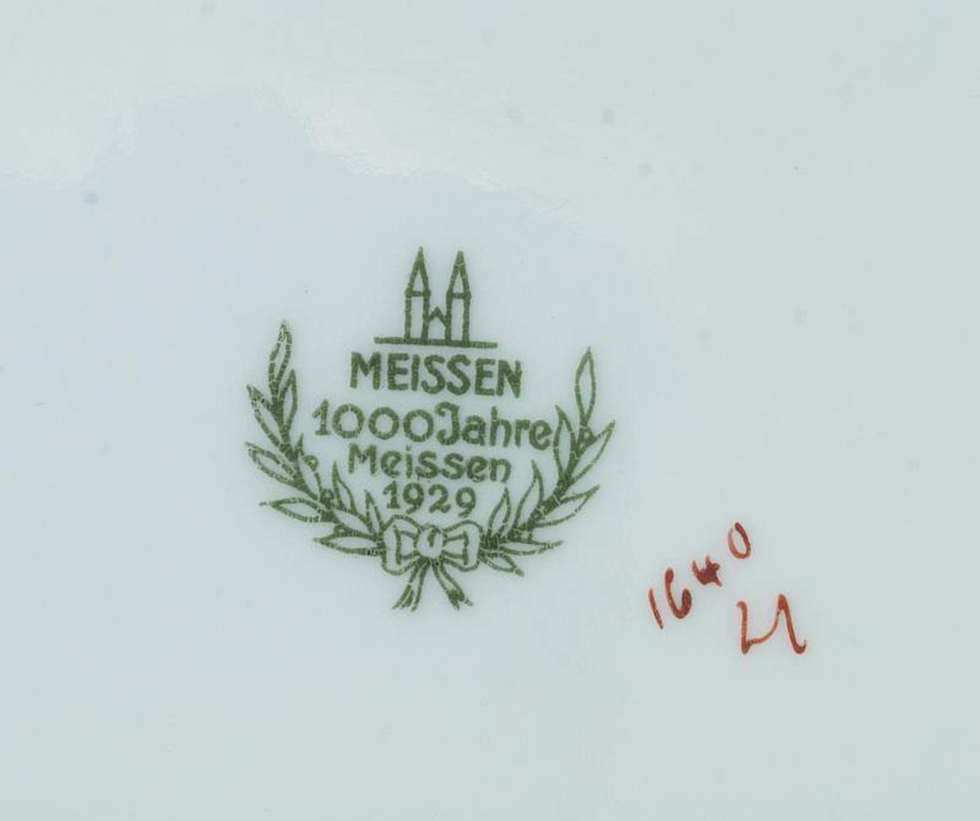 Schale. Zuckerdose. 1) Schale, Stadt Meissen "1000 Jahre Meissen 1929". Runde leicht gemuldete - Bild 5 aus 5