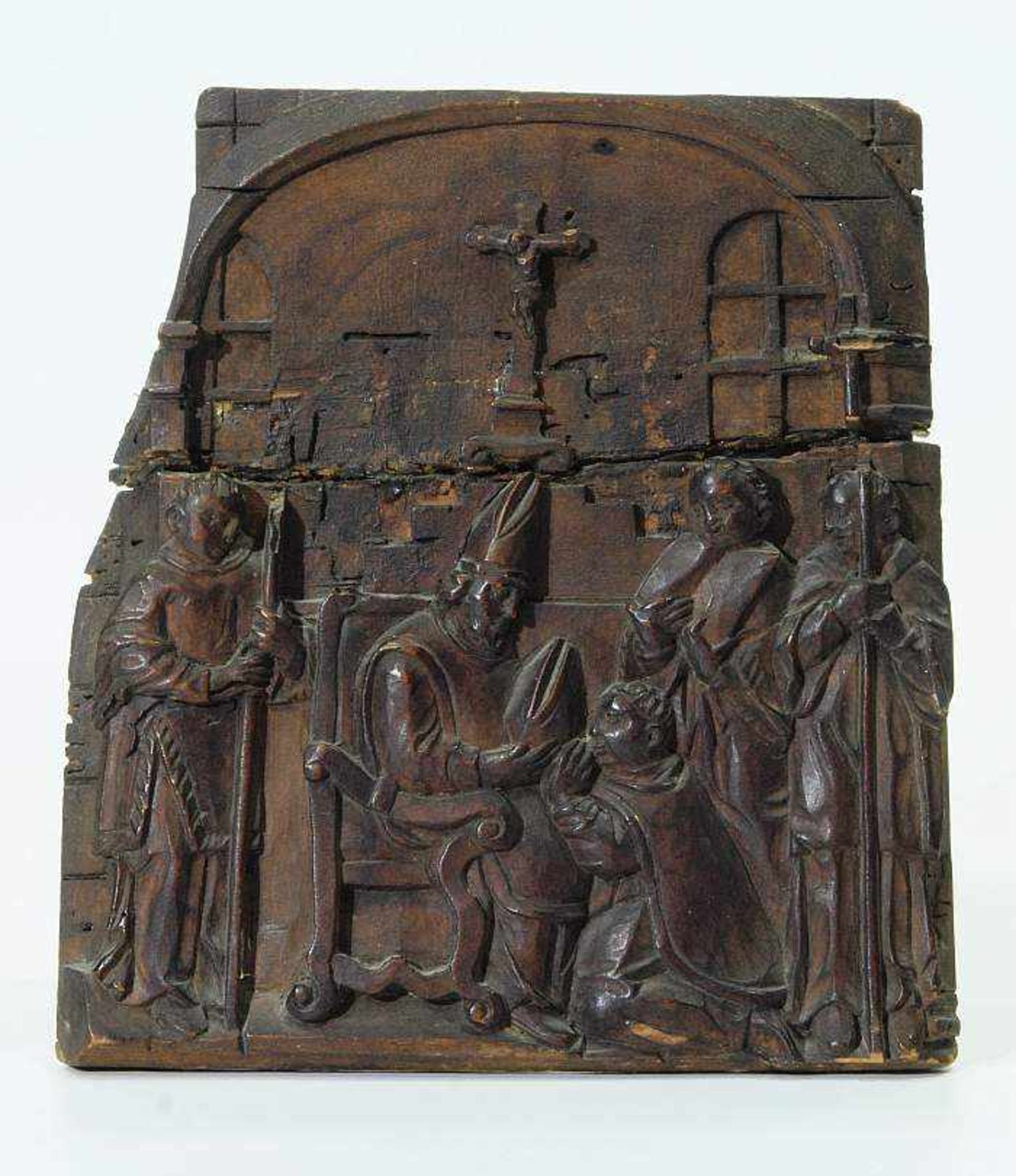 Fragment/ Bildtafel. Fragment/ Bildtafel. 19. Jahrhundert. Altar-Holzrelief mit figürlicher Szene