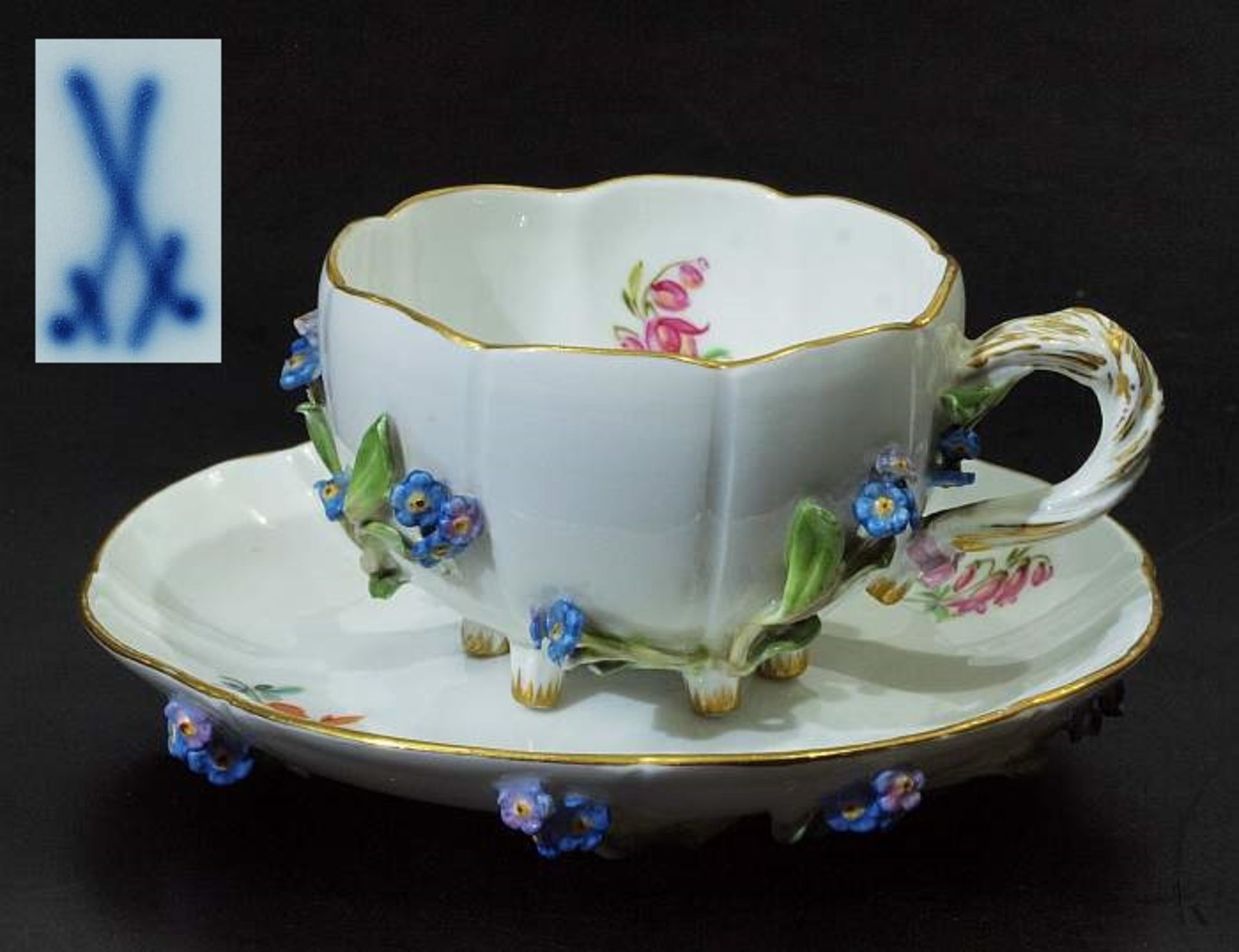 Blütentasse Untertasse. Blütentasse. Untertasse. MEISSEN 1880 - 1923, 1. Wahl. Farbige