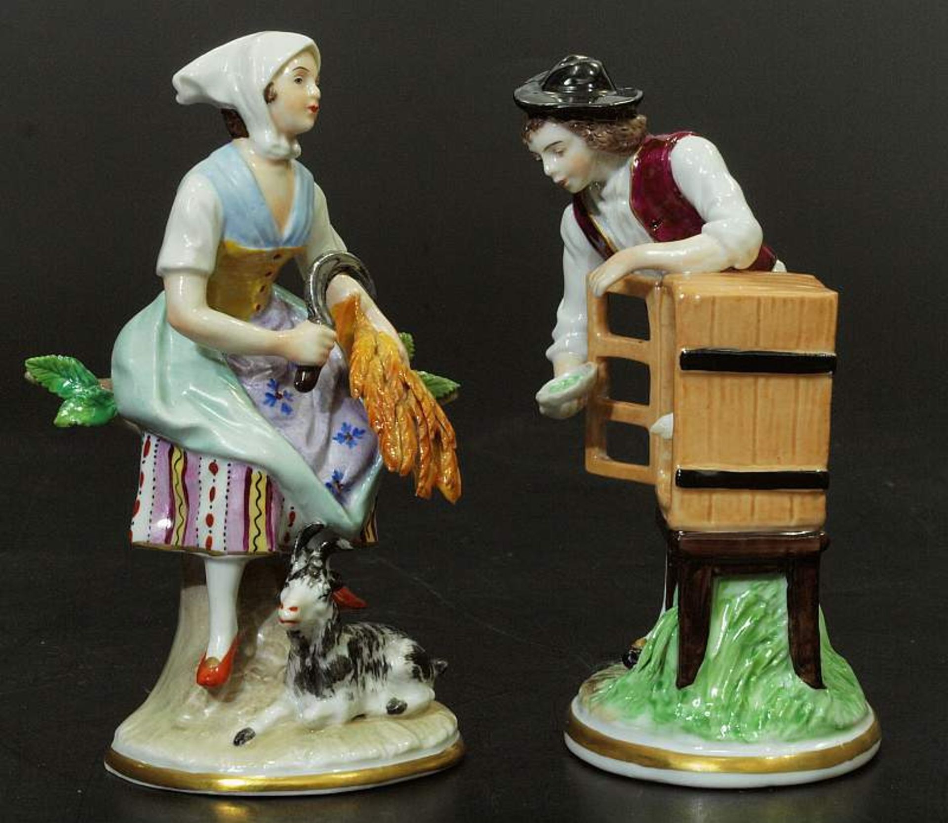 Paar Figuren SITZENDORF/Thüringen. Paar Figuren SITZENDORF/Thüringen, Marke 1954. Farbig gefasst, - Bild 3 aus 6
