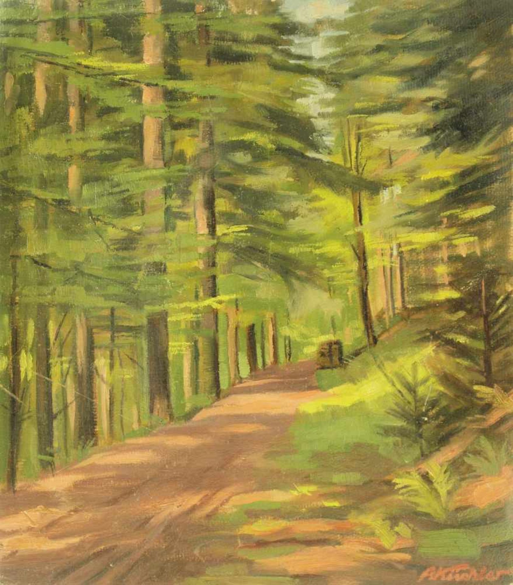 KÜCHLER, Alfred. KÜCHLER, Alfred. 19./20. Jahrhundert. Sonniger Waldweg, Öl auf Leinwand/Karton, - Image 2 of 6