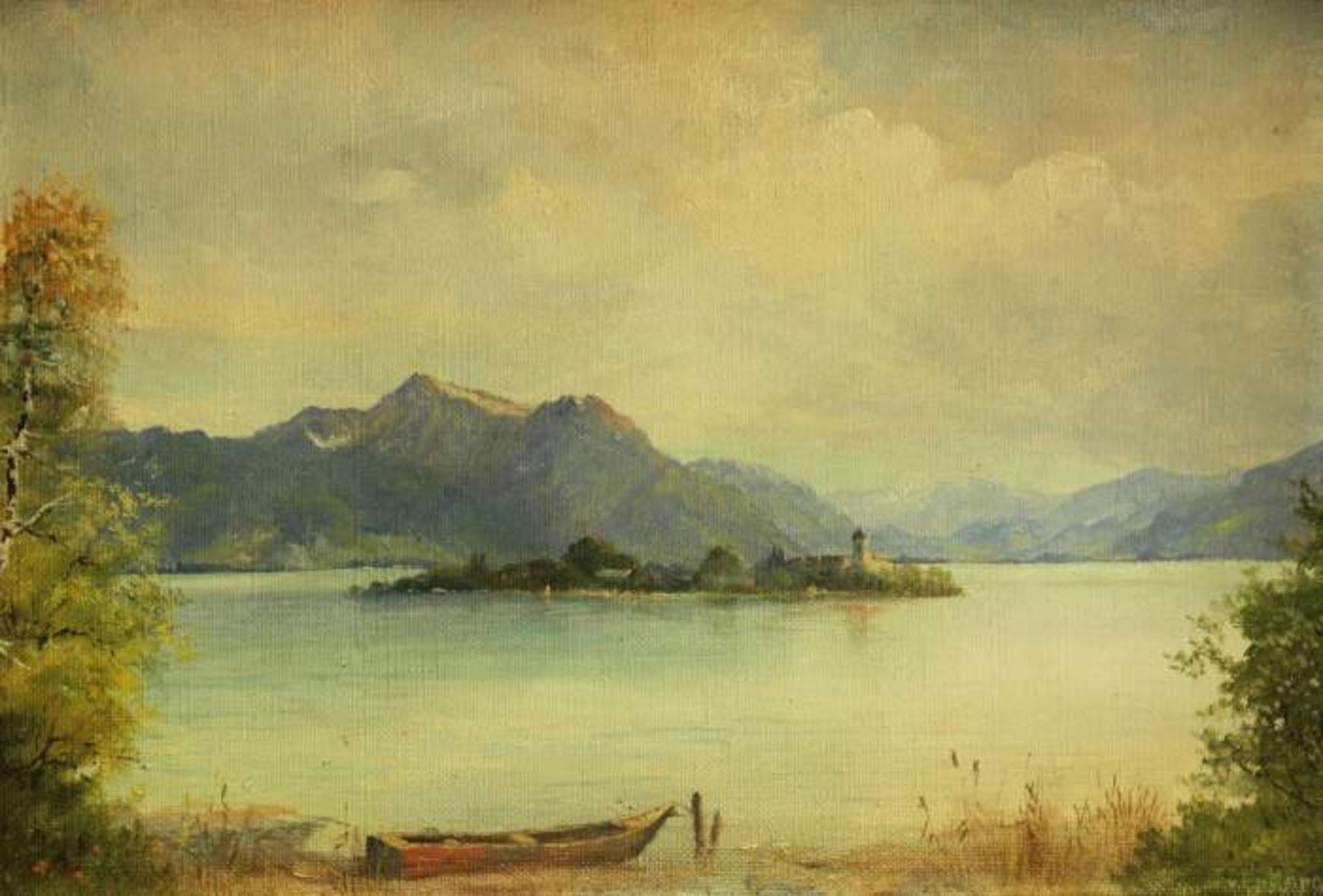 VON LUTTEROTTI, VON LUTTEROTTI, 19./20. Jahrhundert. Chiemsee mit Fraueninsel. Öl auf Leinwand.