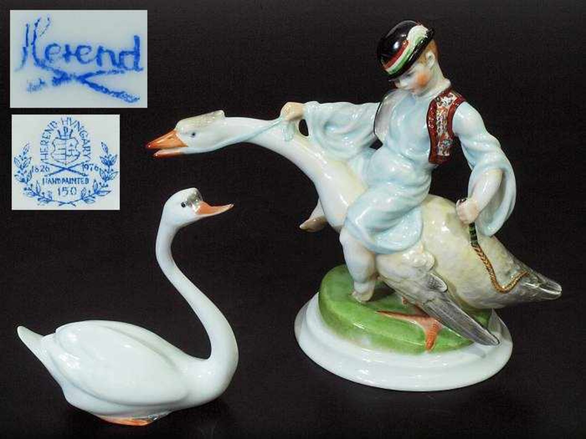 Figur "Gänsereiter". Schwan. HEREND/Ungarn. Figur "Gänsereiter". HEREND/Ungarn. 20. Jh. Modell Nr.