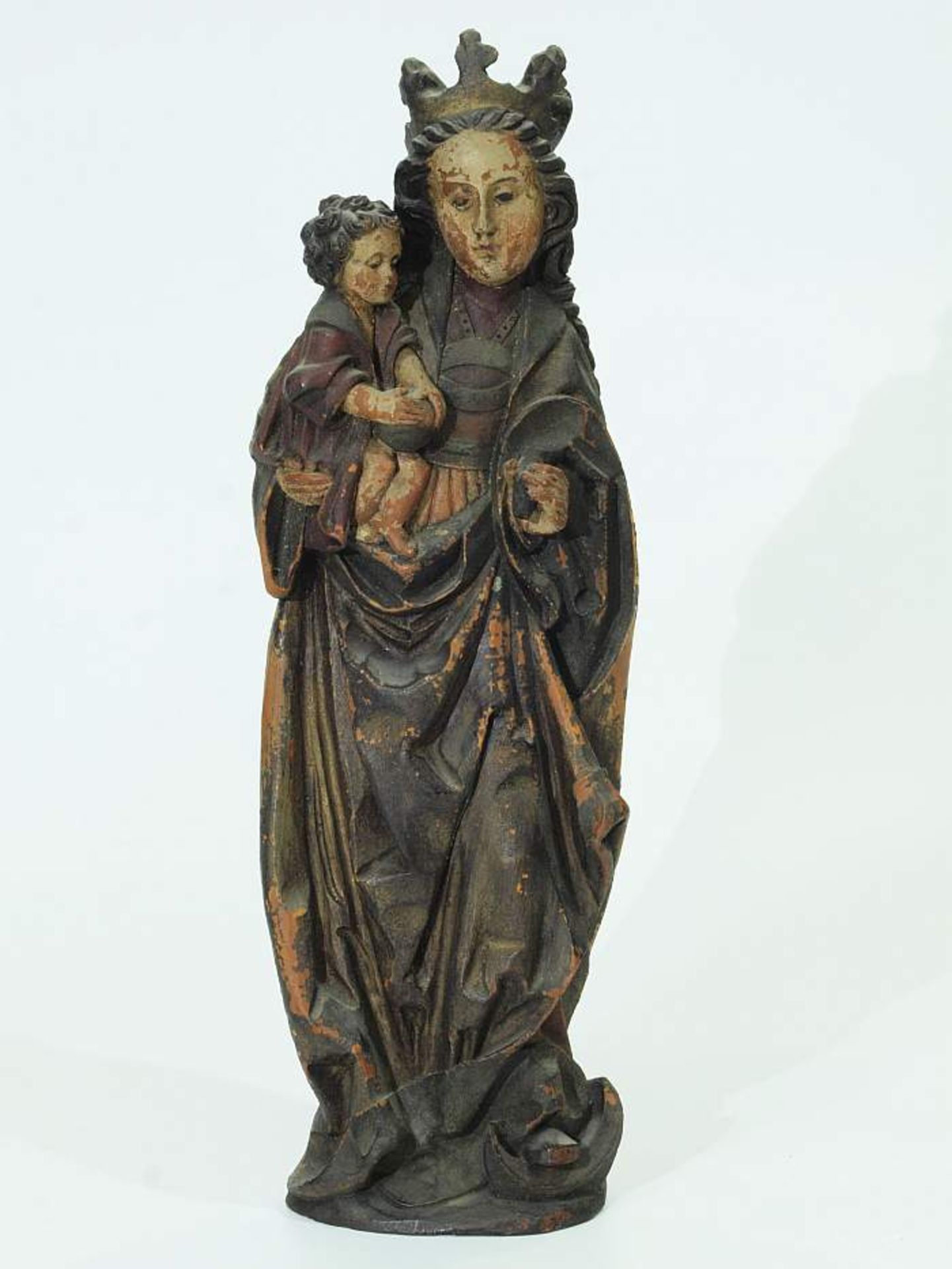 Madonna mit Marienkrone und Kind. Madonna mit Marienkrone und Kind. Wohl 19. Jahrhundert. Holz-