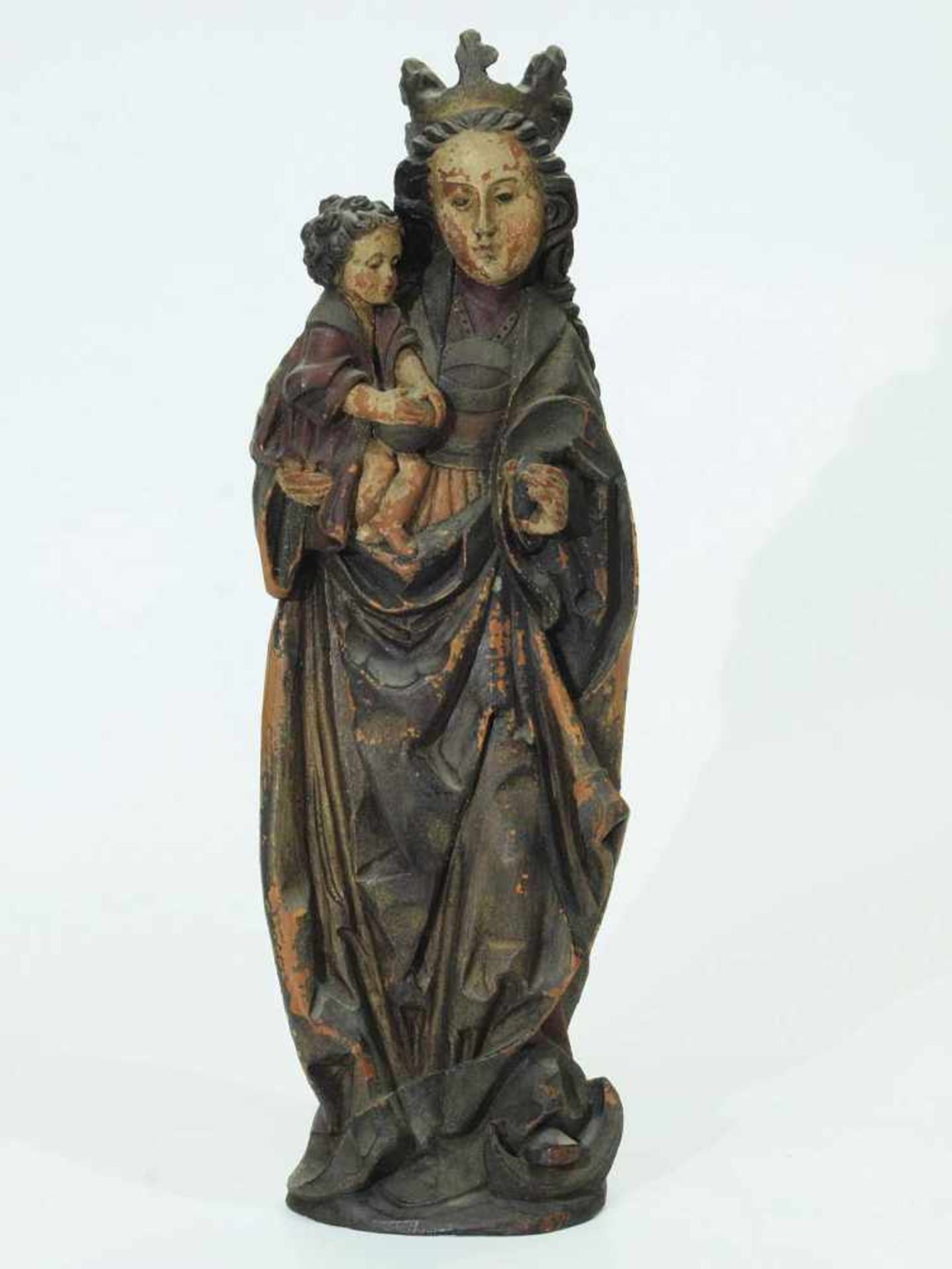 Madonna mit Marienkrone und Kind. Madonna mit Marienkrone und Kind. Wohl 19. Jahrhundert. Holz- - Image 2 of 4