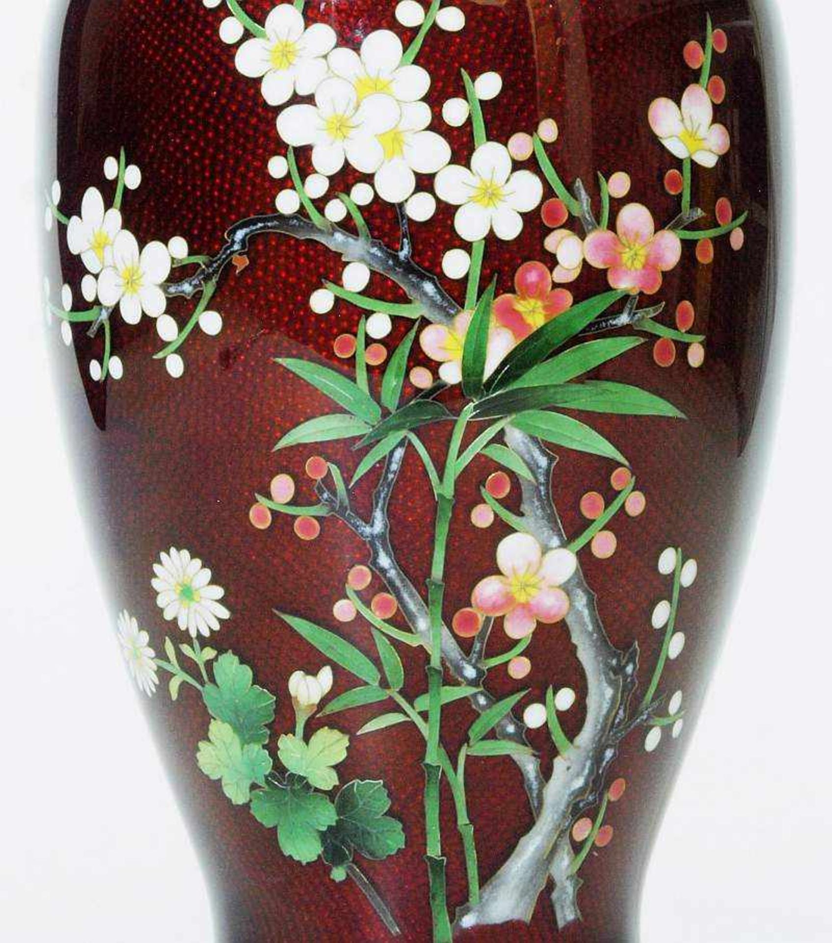 Japanische Vase in Cloisonné-Technik. Japanische Vase in Cloisonné-Technik, weinroter - Image 3 of 4