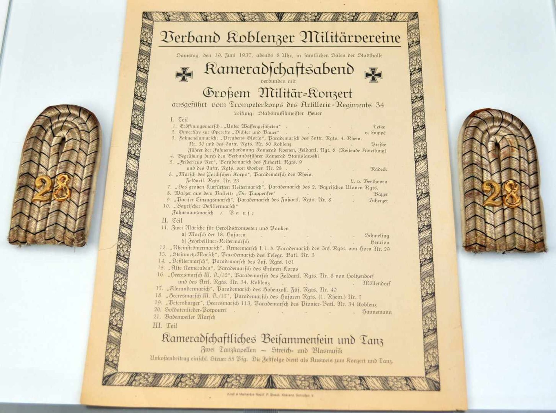 Veranstaltungsschild für einen Kameradschaftsabend Verband Koblenzer Militärvereine, mit paar