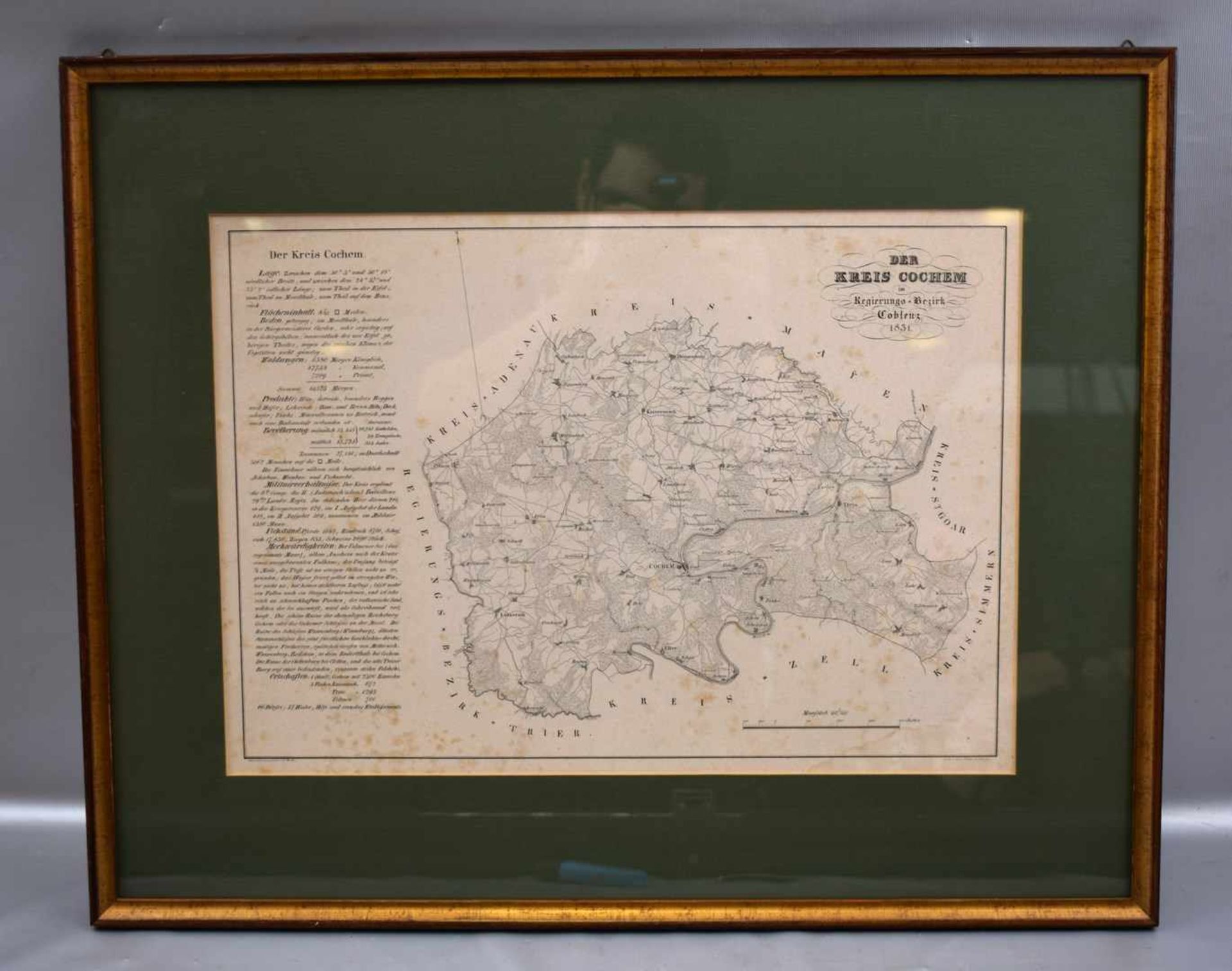 Landkarte Kreis Cochem im Regierungsbezirk Koblenz von 1831, im Rahmen, 51 X 64 cm