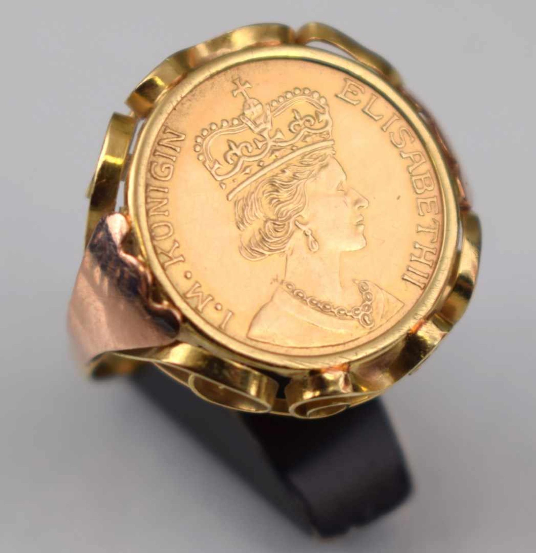 Münzring Gelbgold, Münze mit Portrait Königin Elisabeth II, RG 54