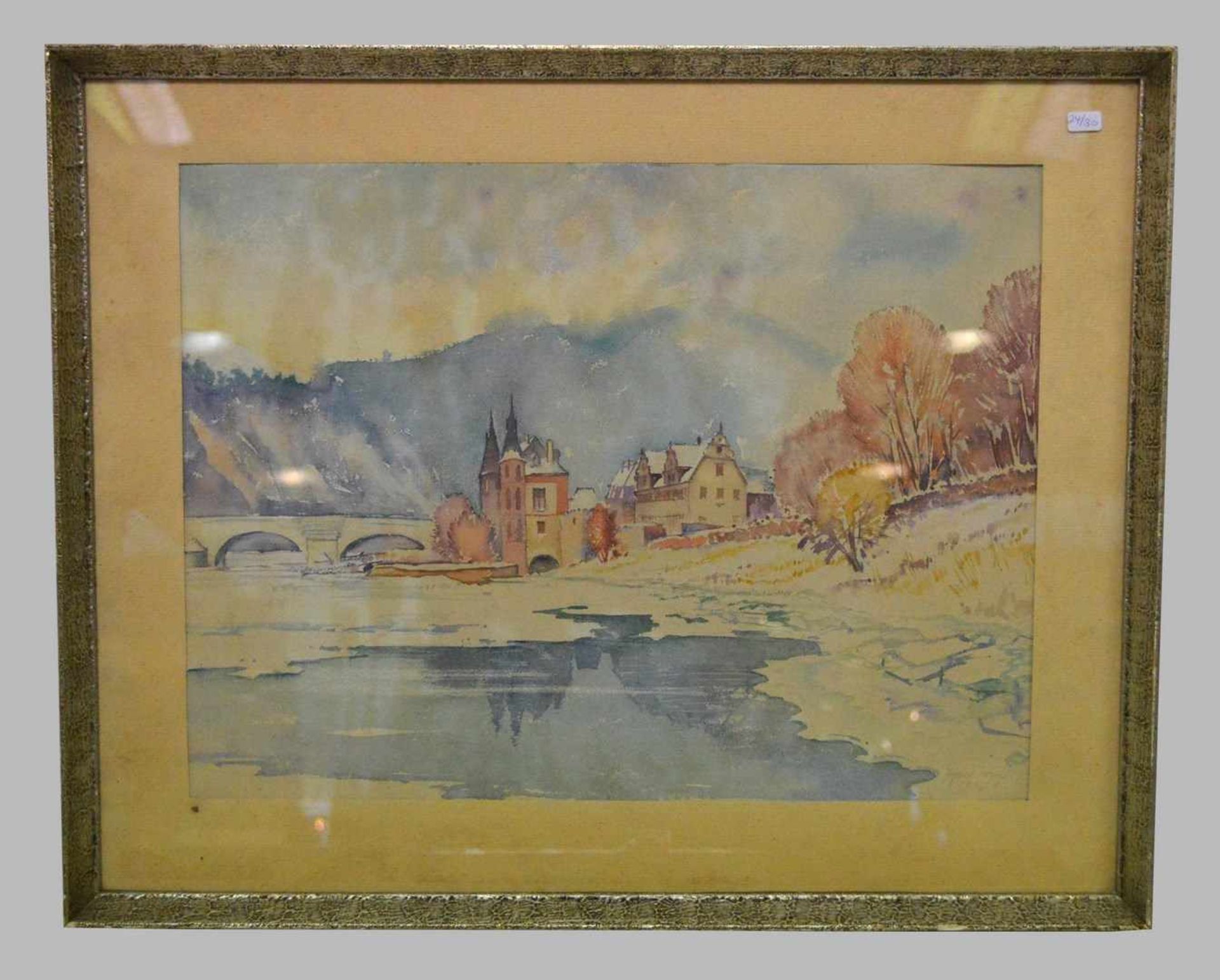 Aquarell Ansicht von der Ahr ?, u.r.sign. und dat. 1947, 46 X 58 cm, Rahmen