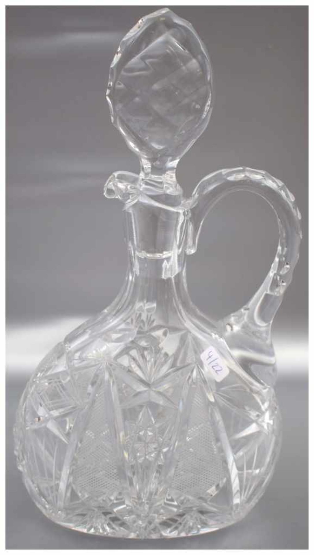 Karaffe farbl. Kristallglas, geschliffen verziert, oval, H 27 cm
