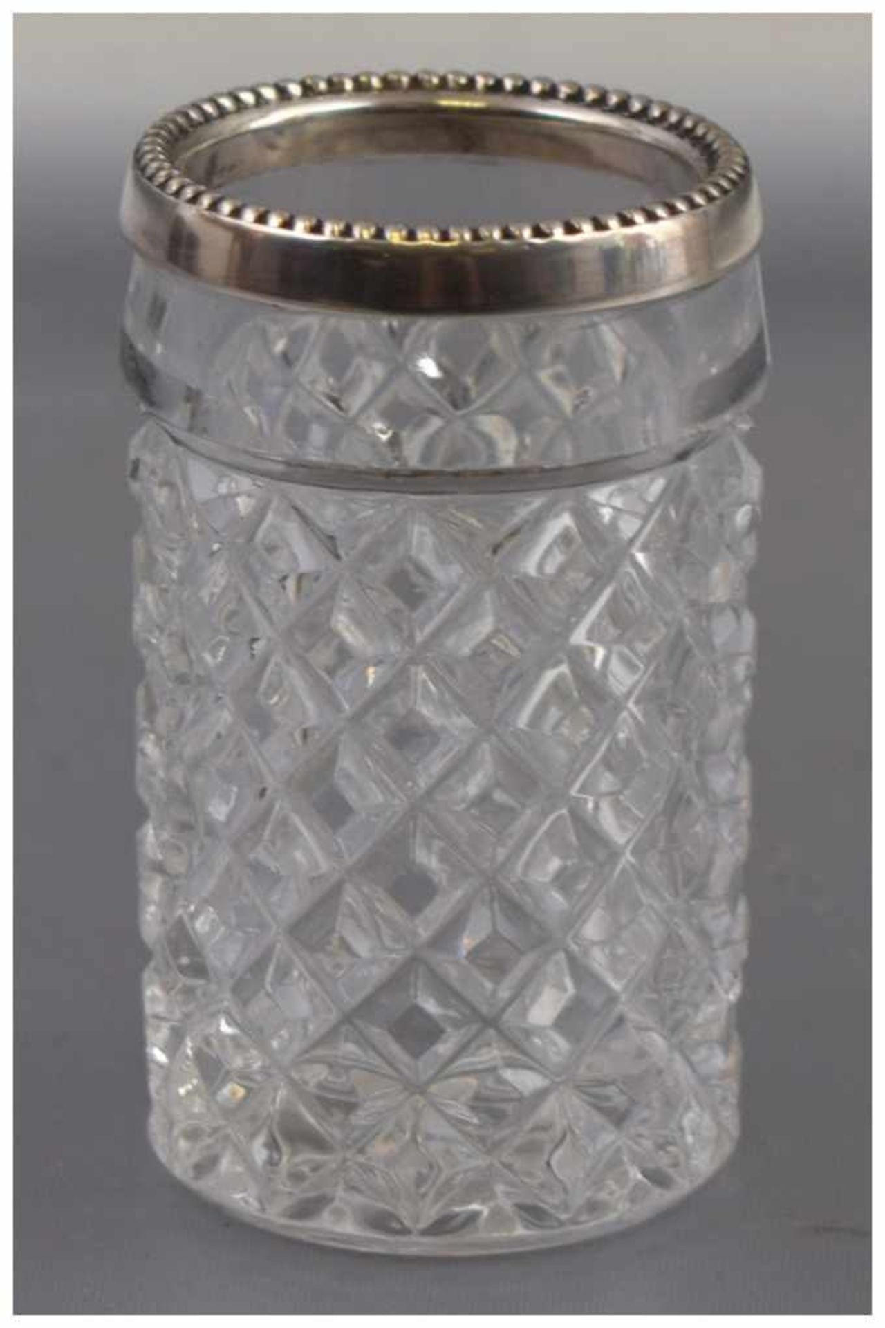 Zahnstochergefäß farbl. Kristallglas, 800er Silberrand, H 8 cm