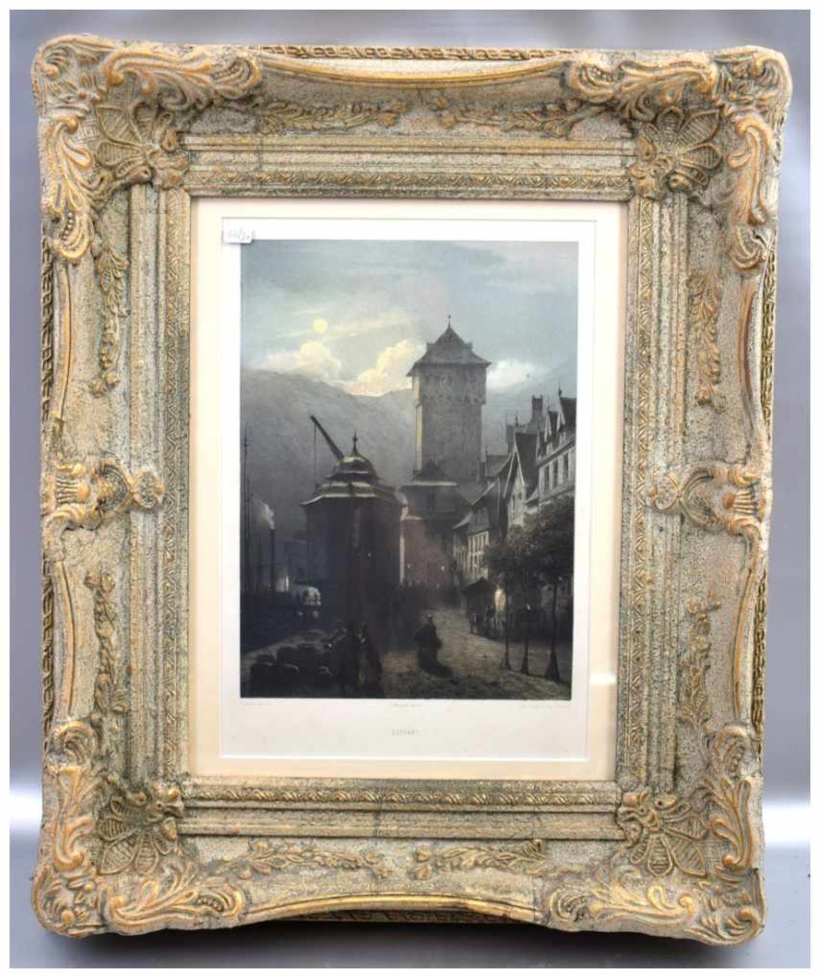 Lithographie Teilansicht von Boppard, im dek. Rahmen, 48 X 57 cm